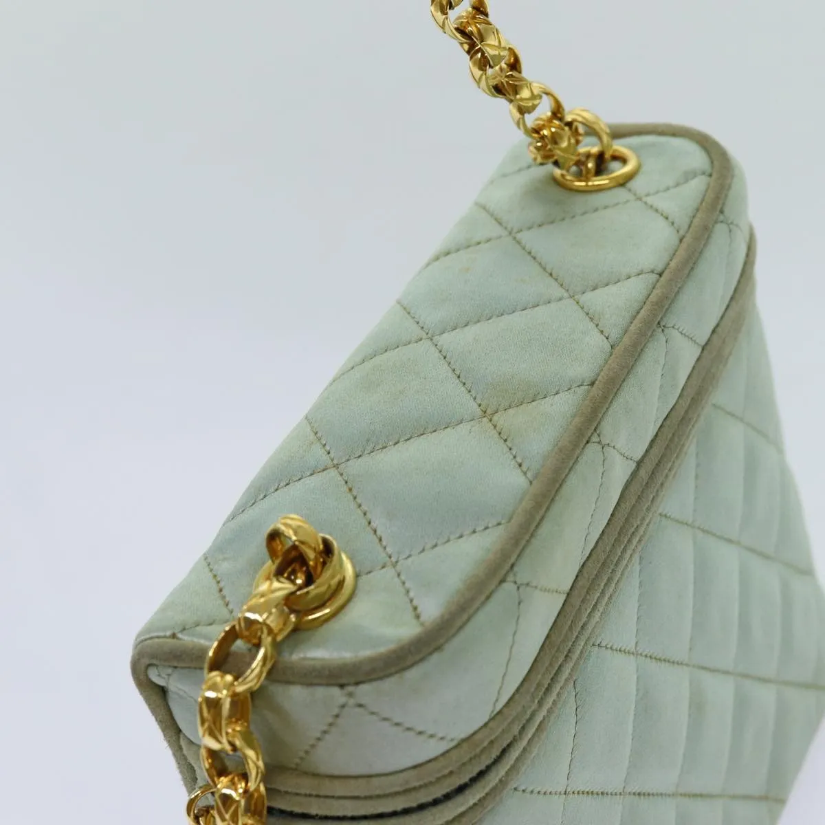 CHANEL Matelasse Chain Shoulder Bag Satin Light Blue CC Auth 70064A