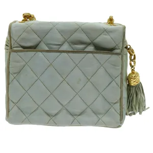 CHANEL Matelasse Chain Shoulder Bag Satin Light Blue CC Auth 70064A