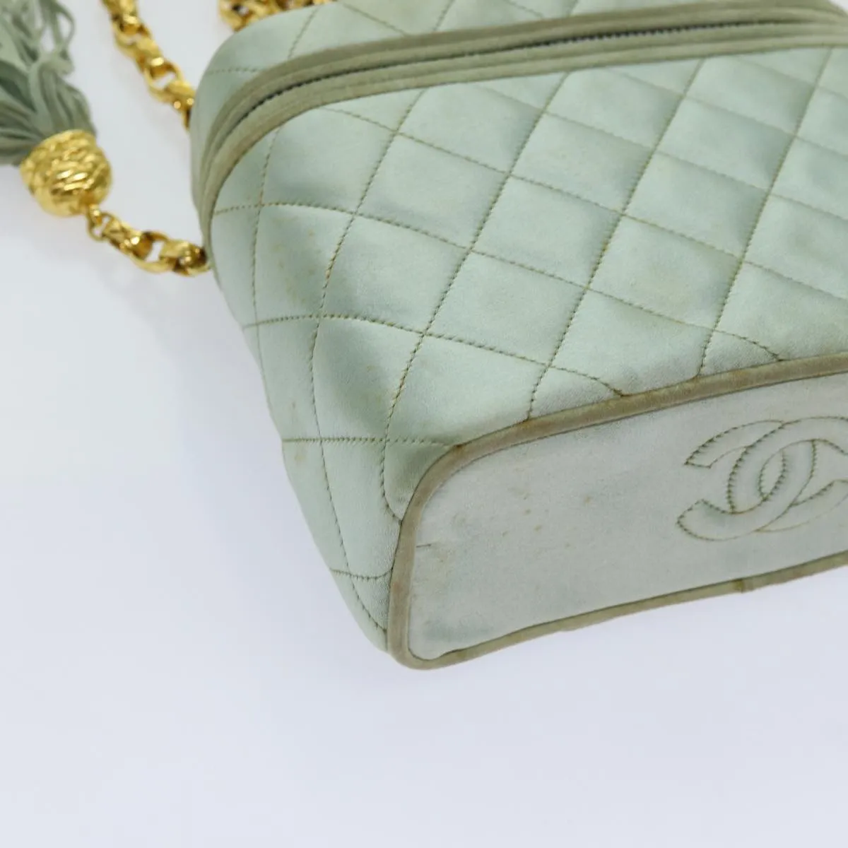 CHANEL Matelasse Chain Shoulder Bag Satin Light Blue CC Auth 70064A
