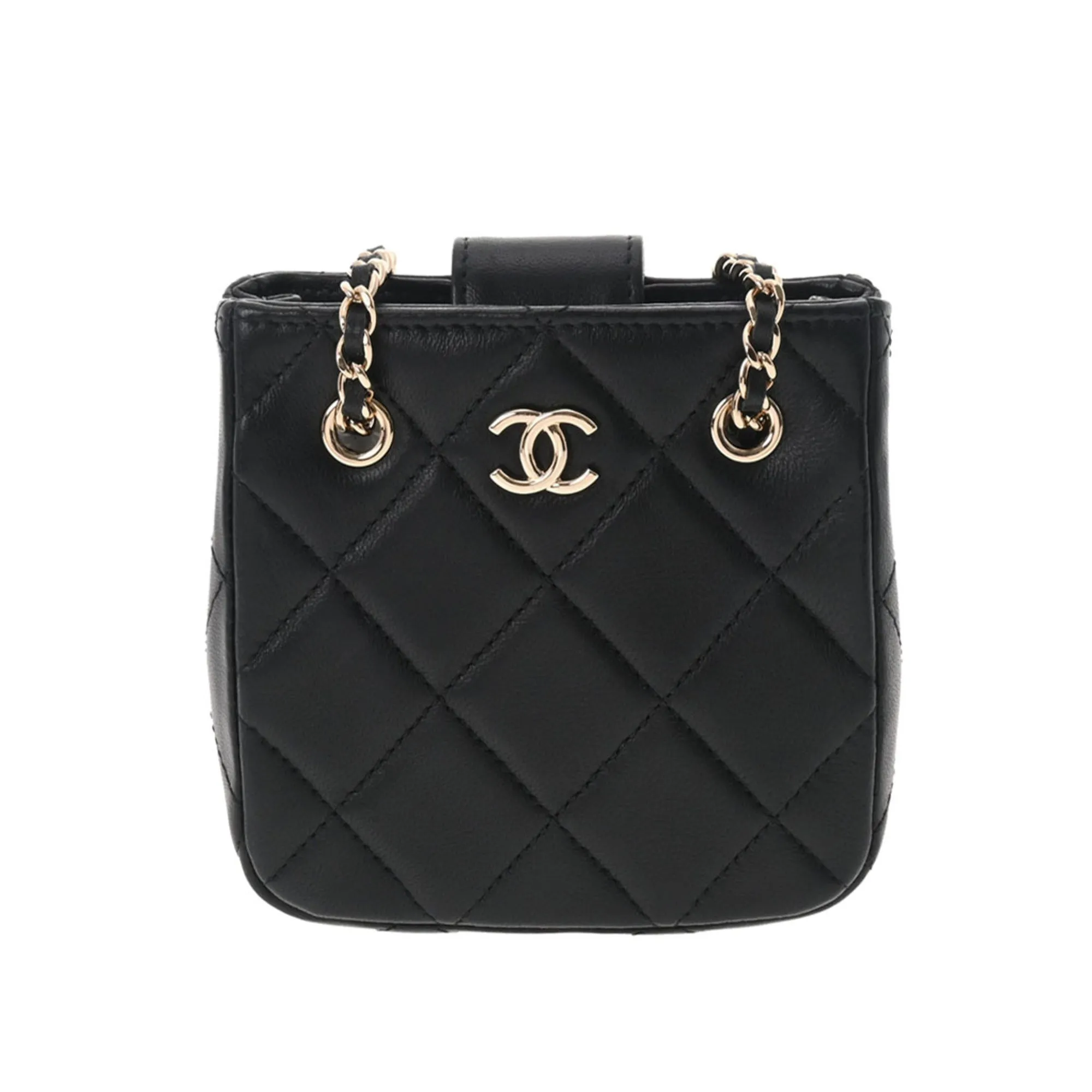 Chanel Matelasse Pochette Chain Shoulder Black Women's Lambskin Bag