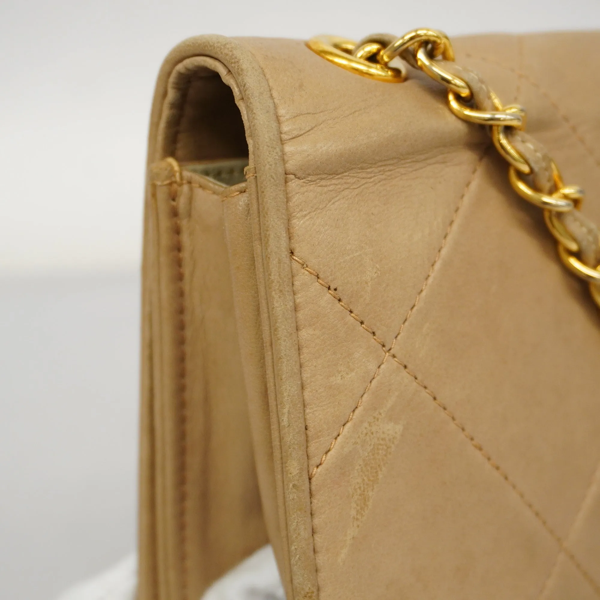 CHANEL  Matelasse Single Chain Women's Leather Shoulder Bag Beige