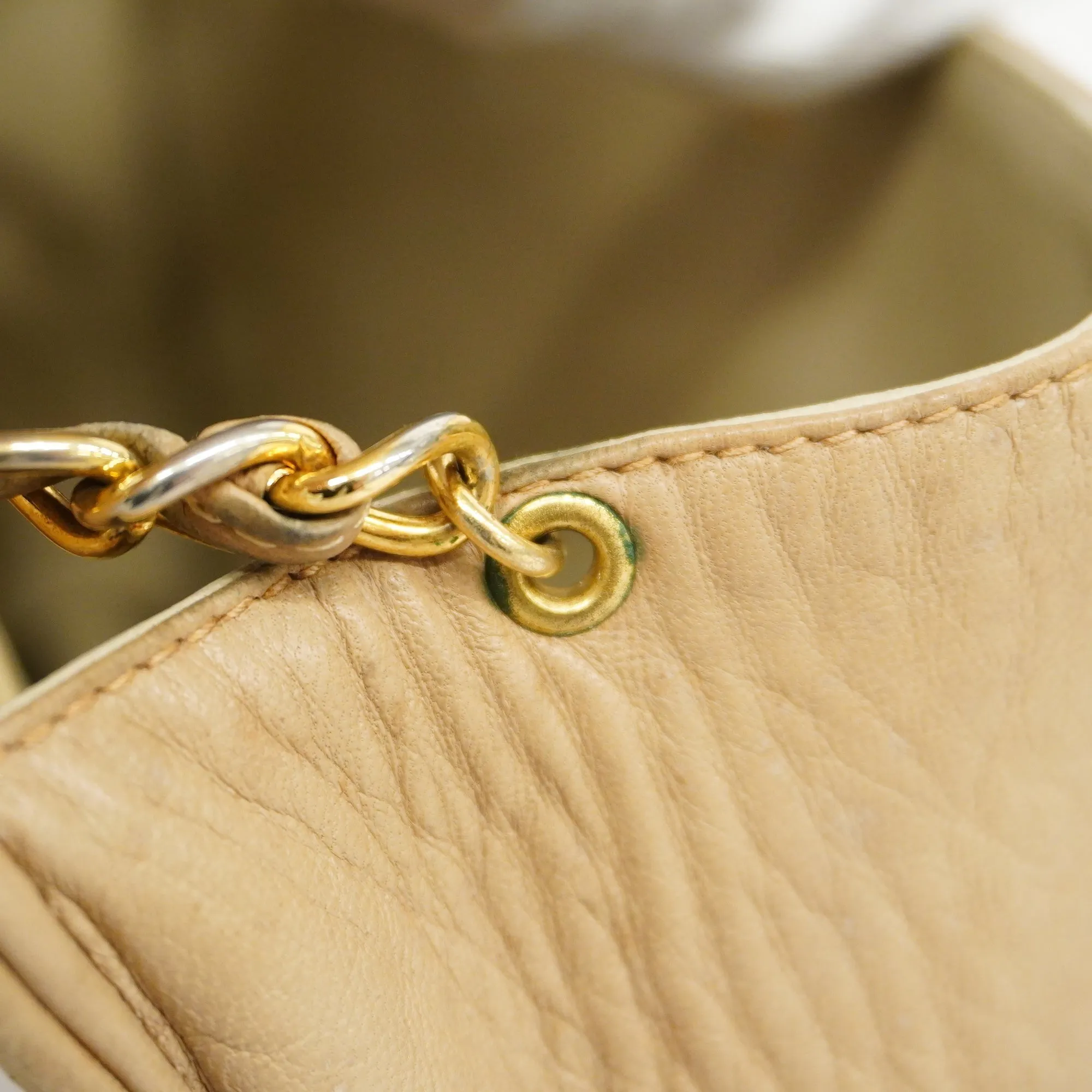 CHANEL  Matelasse Single Chain Women's Leather Shoulder Bag Beige