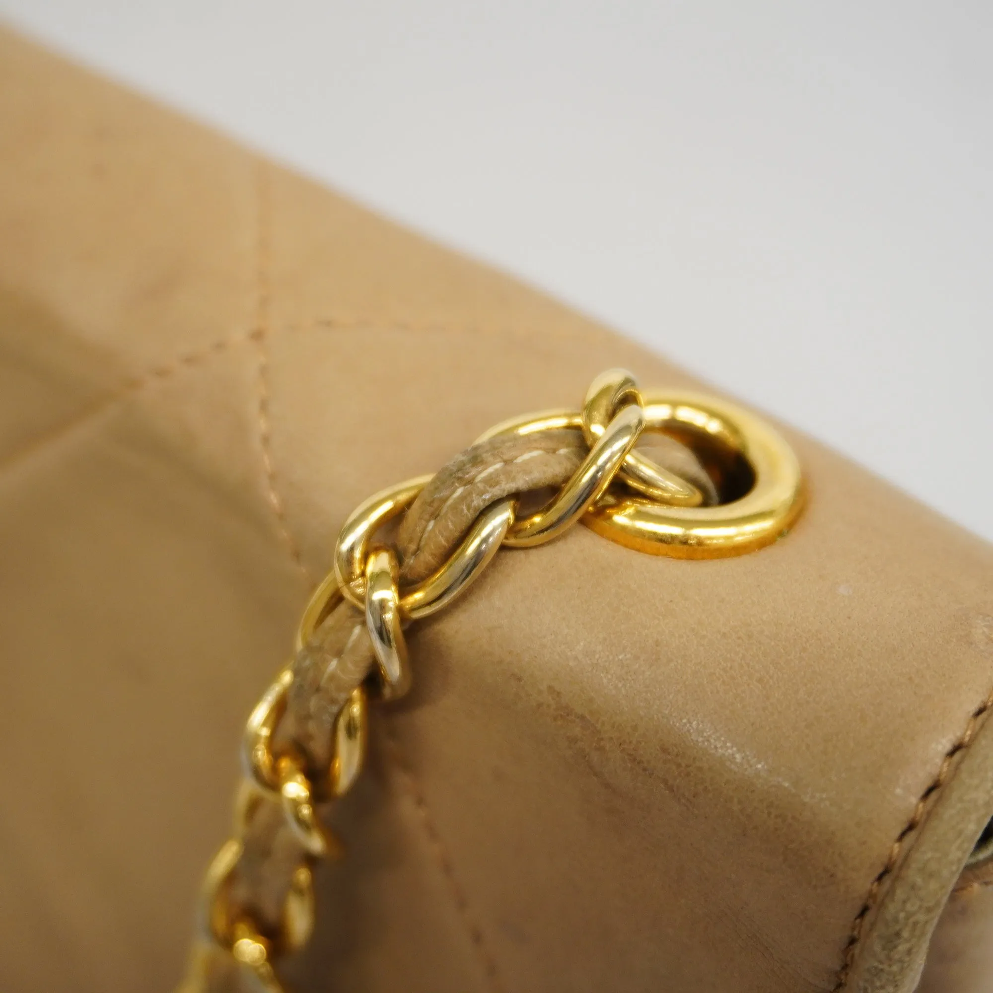 CHANEL  Matelasse Single Chain Women's Leather Shoulder Bag Beige