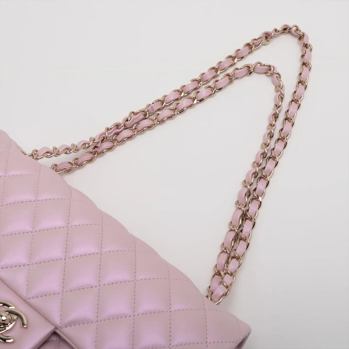 Chanel Matrasse 25  Double Flap Double Chain Bag Metallic Pink G  31st A01112