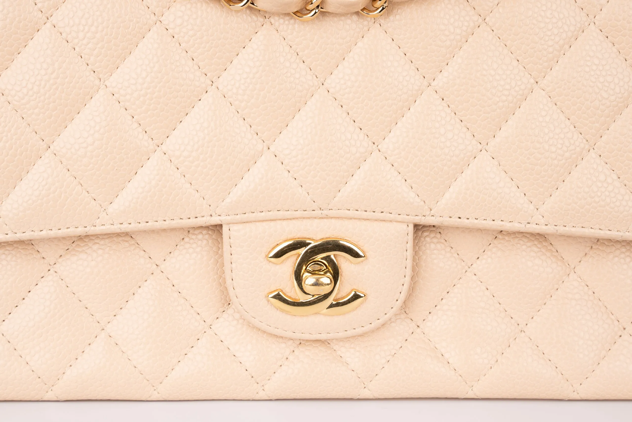 Chanel Med Classic Flap Caviar Beige GHW