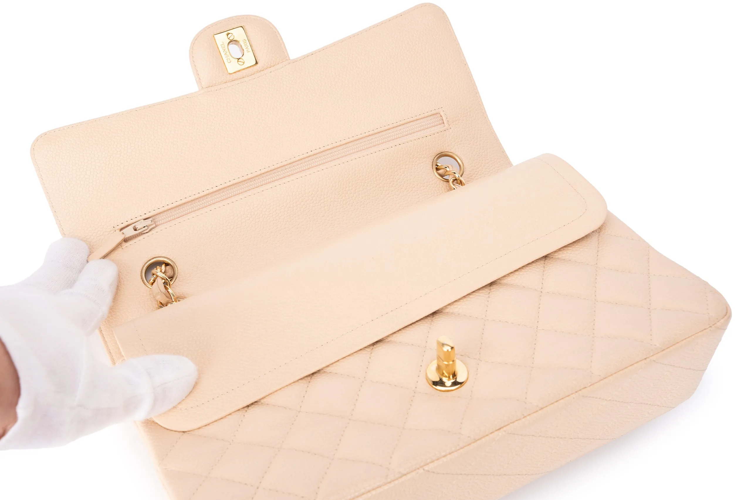 Chanel Med Classic Flap Caviar Beige GHW