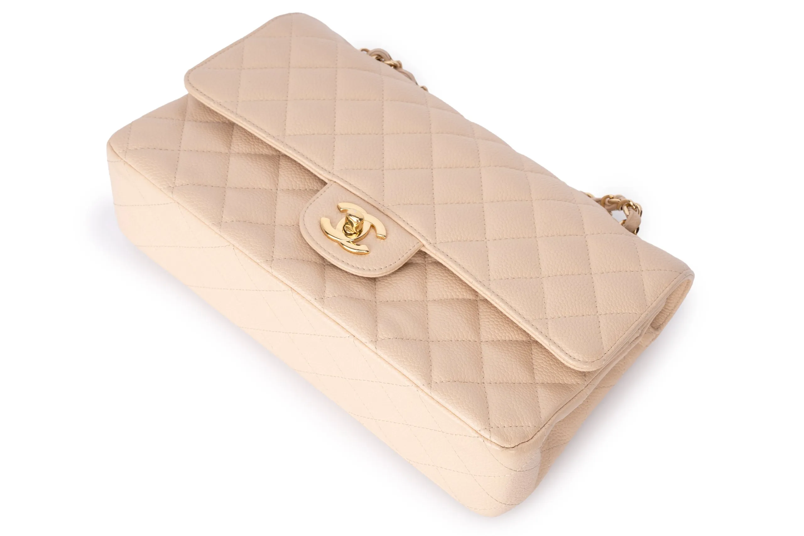 Chanel Med Classic Flap Caviar Beige GHW