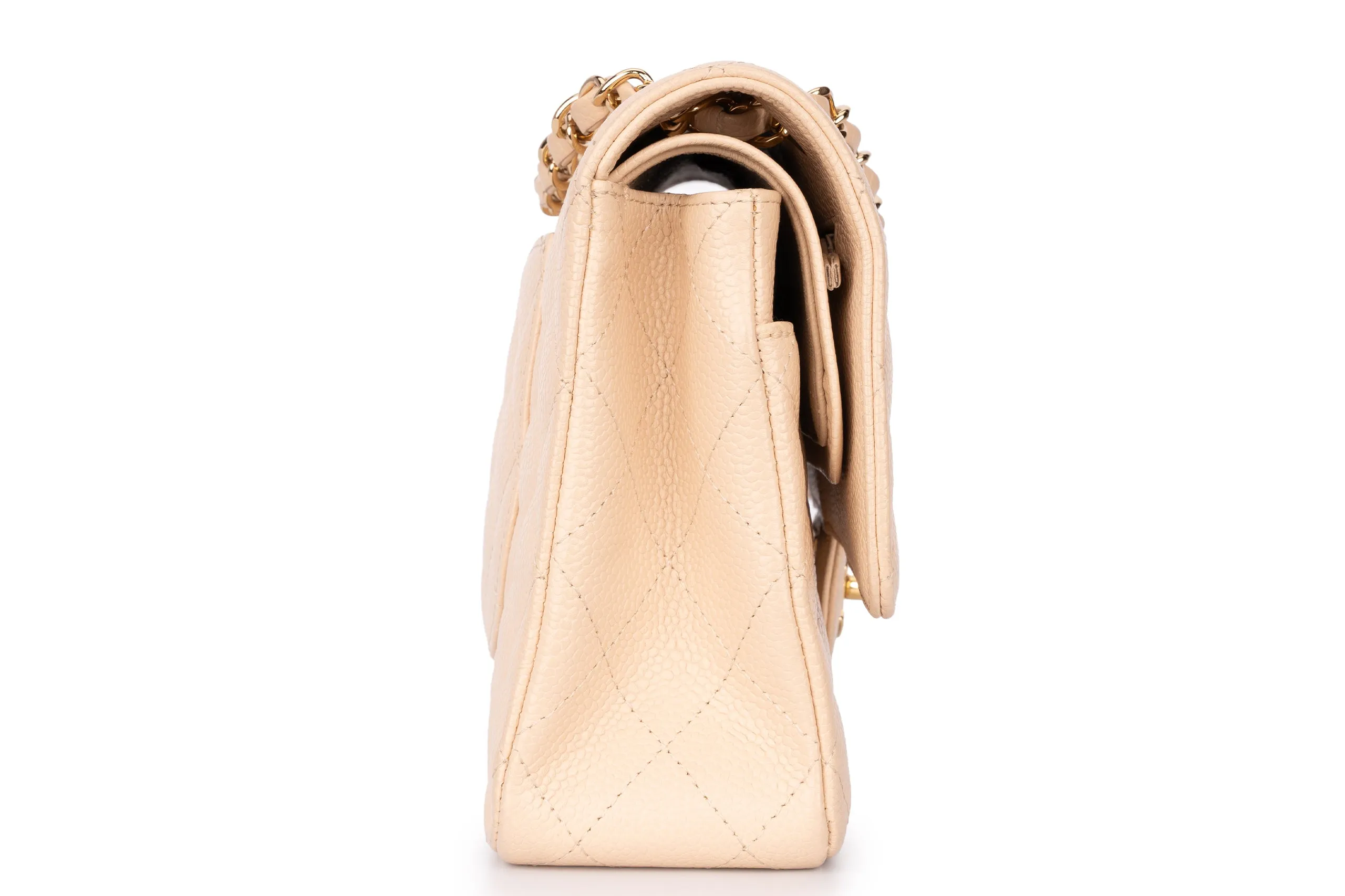 Chanel Med Classic Flap Caviar Beige GHW