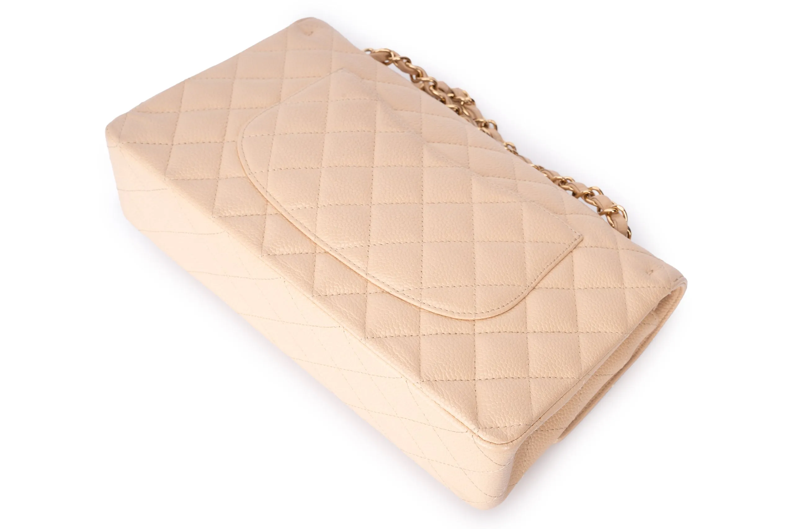 Chanel Med Classic Flap Caviar Beige GHW