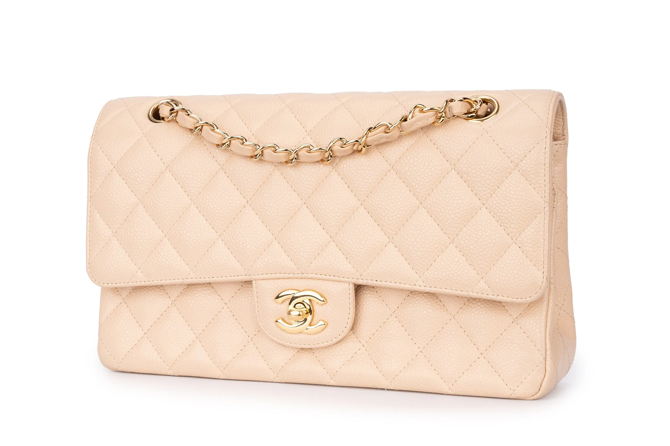 Chanel Med Classic Flap Caviar Beige GHW