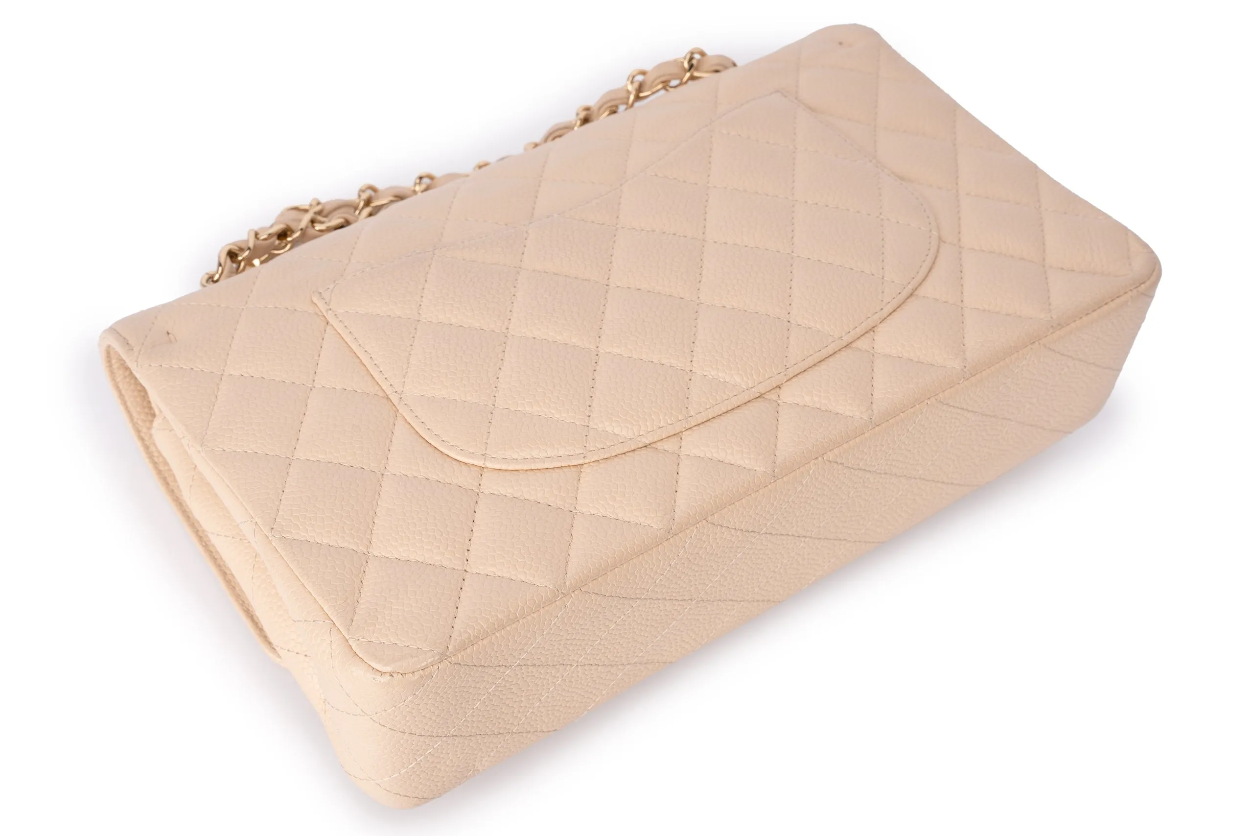 Chanel Med Classic Flap Caviar Beige GHW