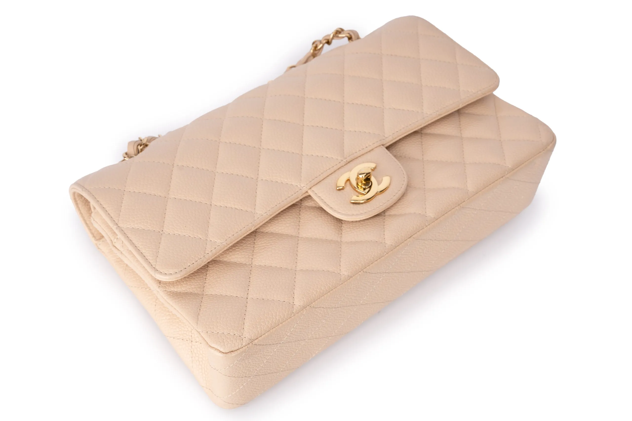 Chanel Med Classic Flap Caviar Beige GHW