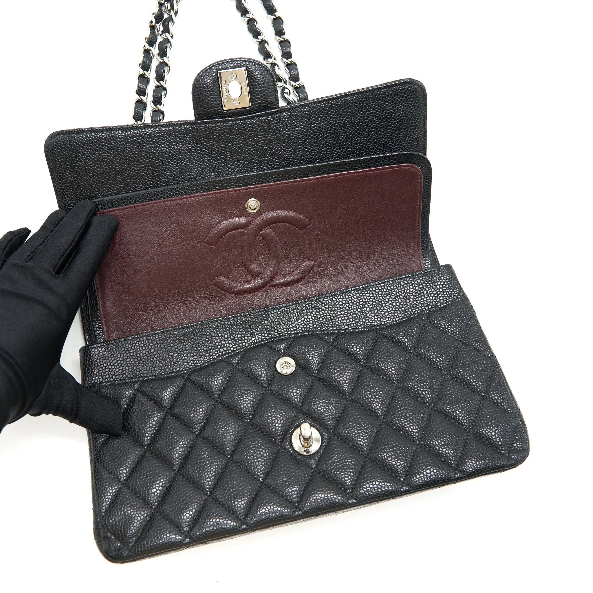 CHANEL MEDIUM CLASSIC DOUBLE FLAP CAVIER SHW