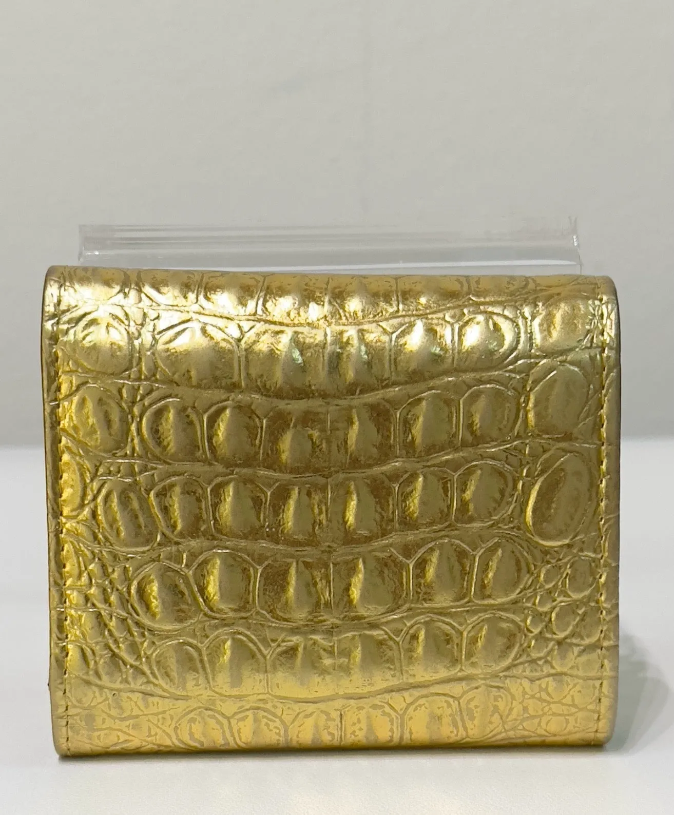 Chanel Metallic Calfskin Crocodile Embossed Cocodile Compact Flap Wallet Gold GHW
