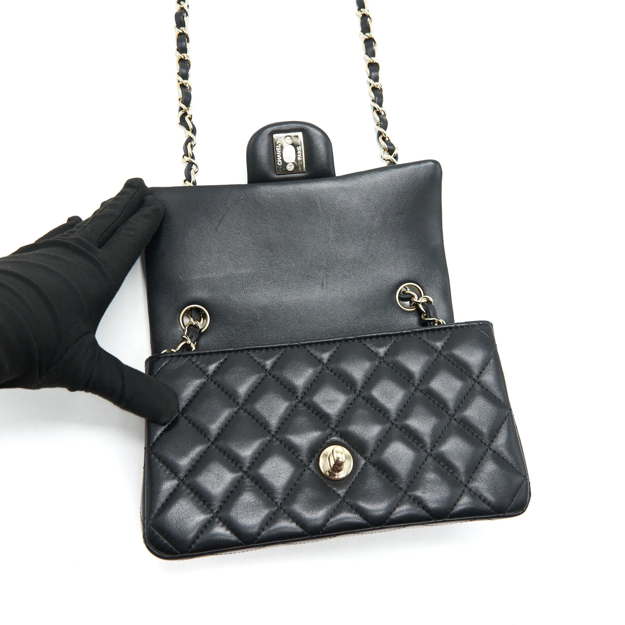Chanel Mini Rectangular Flap Bag Black LGHW LAMBSKIN