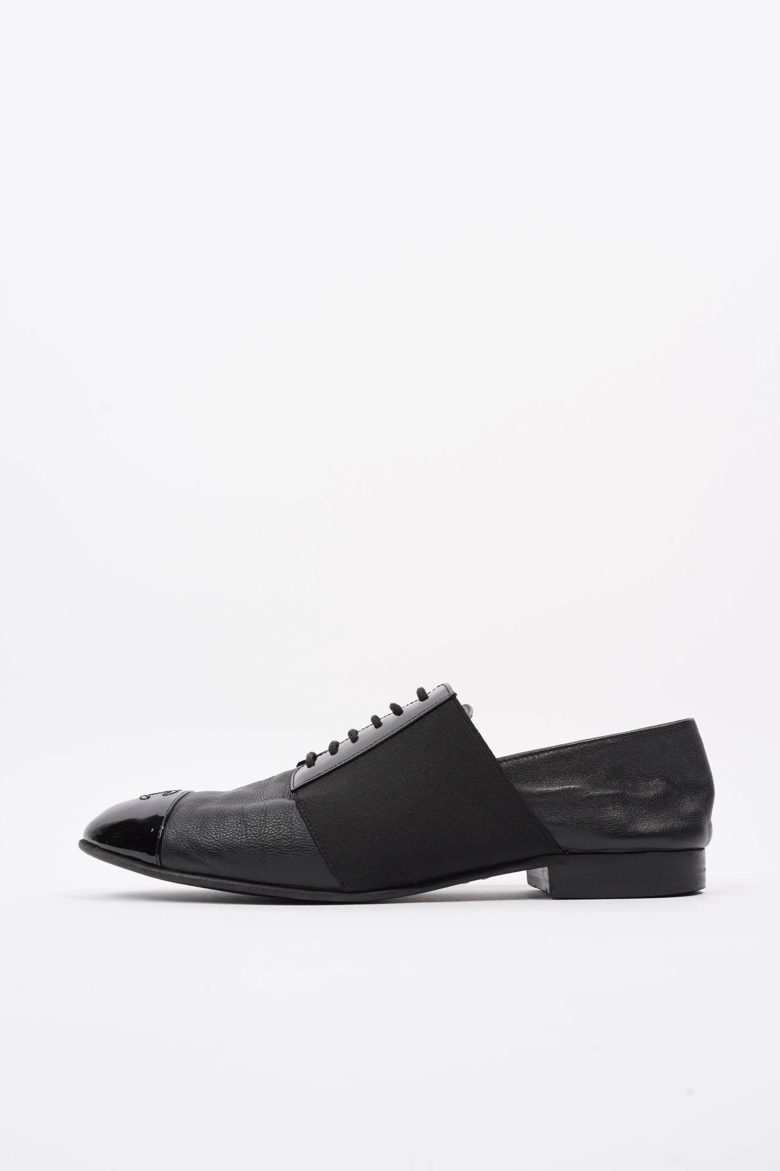 Chanel Patent Toe Cap Lace Up Shoes Black Leather EU 41.5 UK 8.5