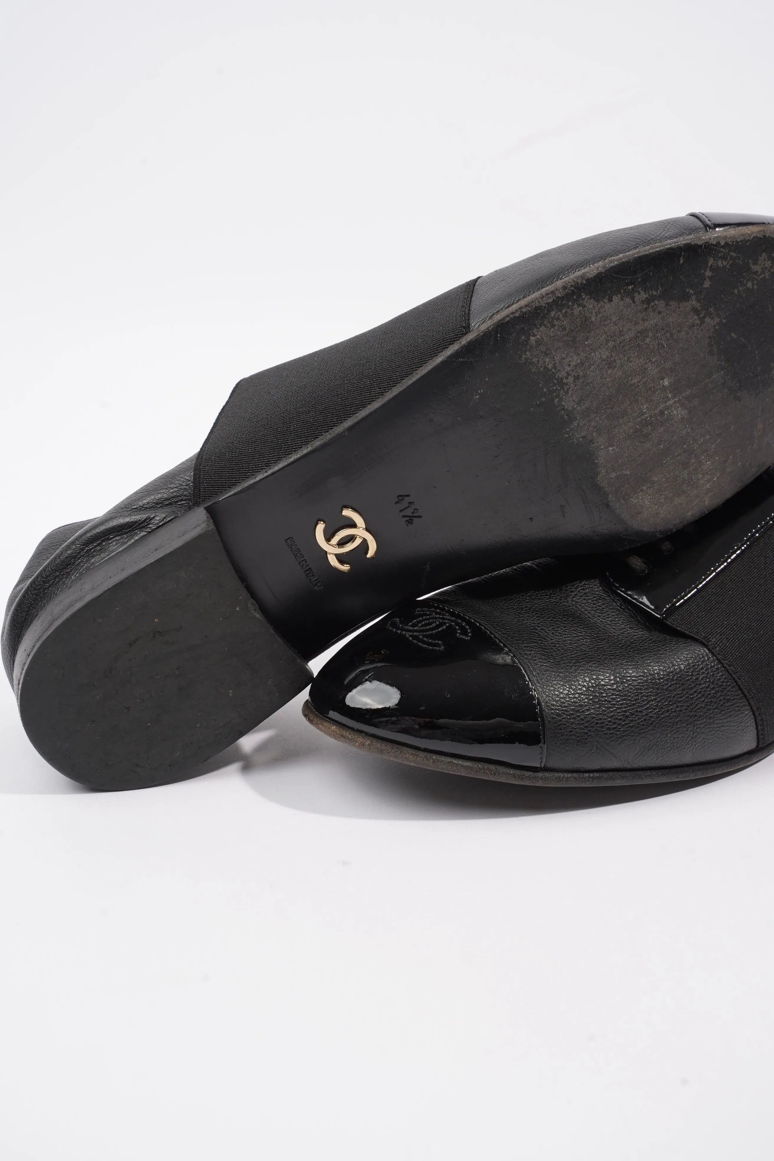 Chanel Patent Toe Cap Lace Up Shoes Black Leather EU 41.5 UK 8.5