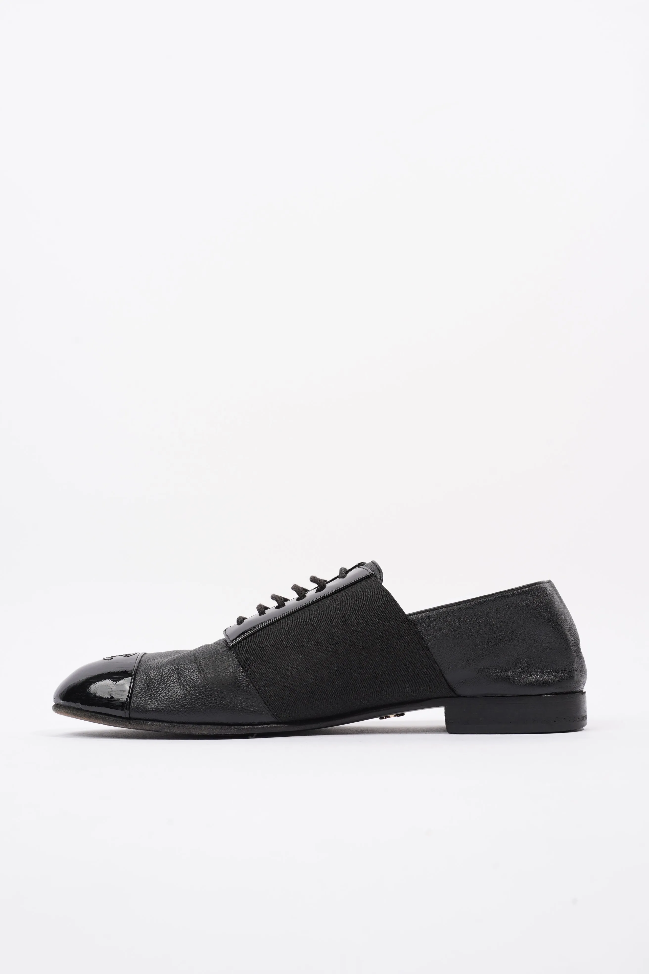 Chanel Patent Toe Cap Lace Up Shoes Black Leather EU 41.5 UK 8.5