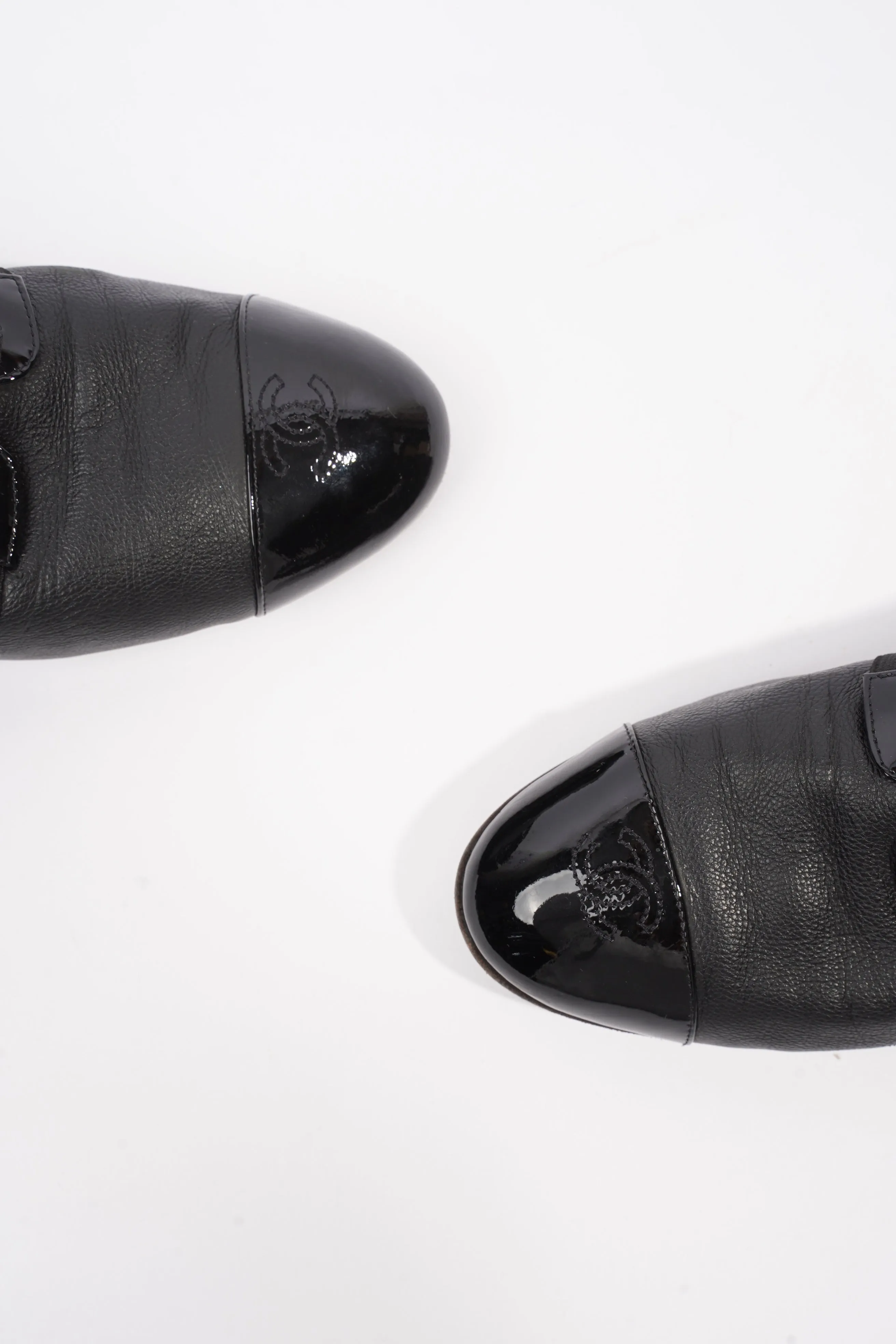Chanel Patent Toe Cap Lace Up Shoes Black Leather EU 41.5 UK 8.5