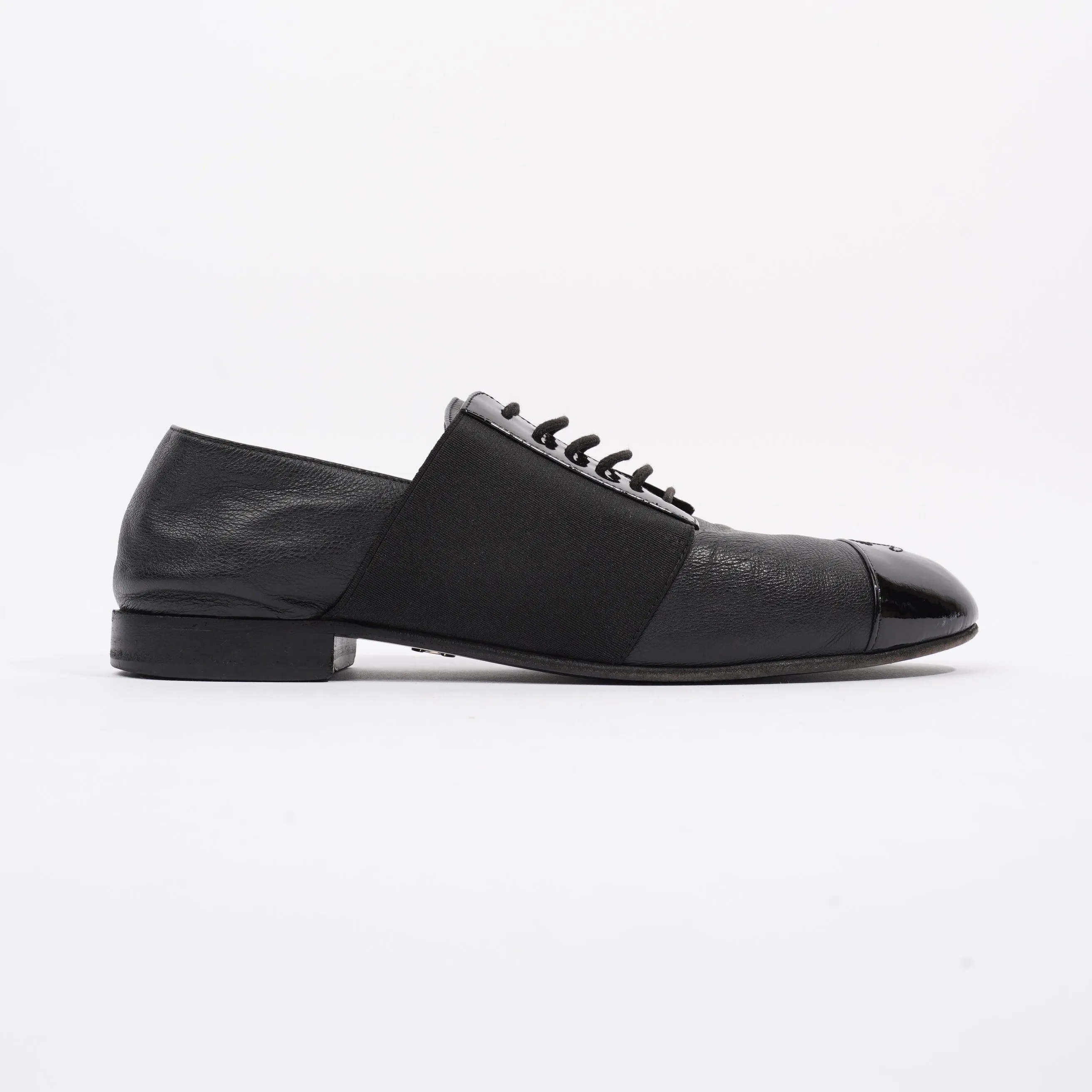 Chanel Patent Toe Cap Lace Up Shoes Black Leather EU 41.5 UK 8.5