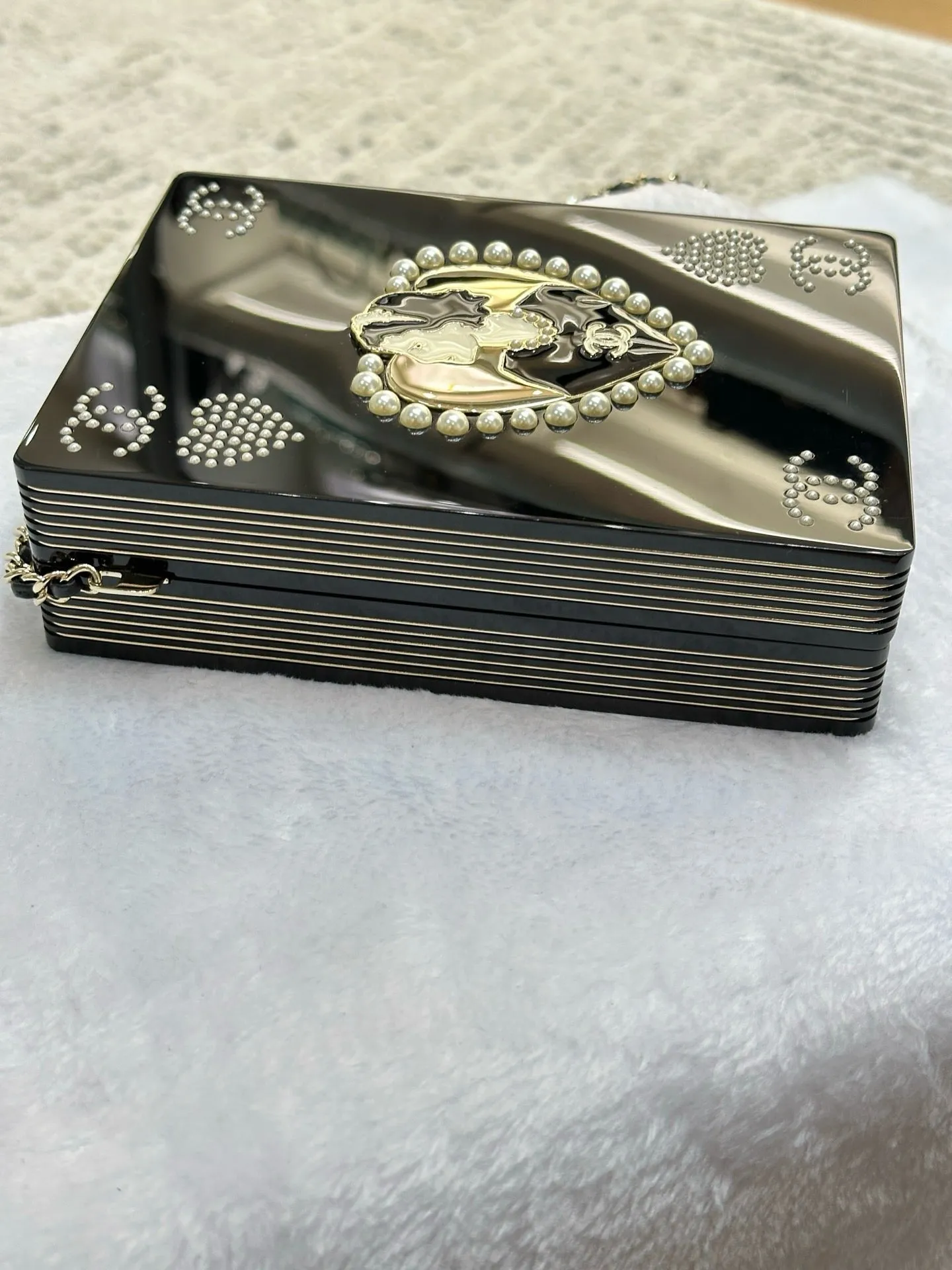 Chanel Plexiglass Pearl Playing Card Casino Minaudiere Clutch Black GHW