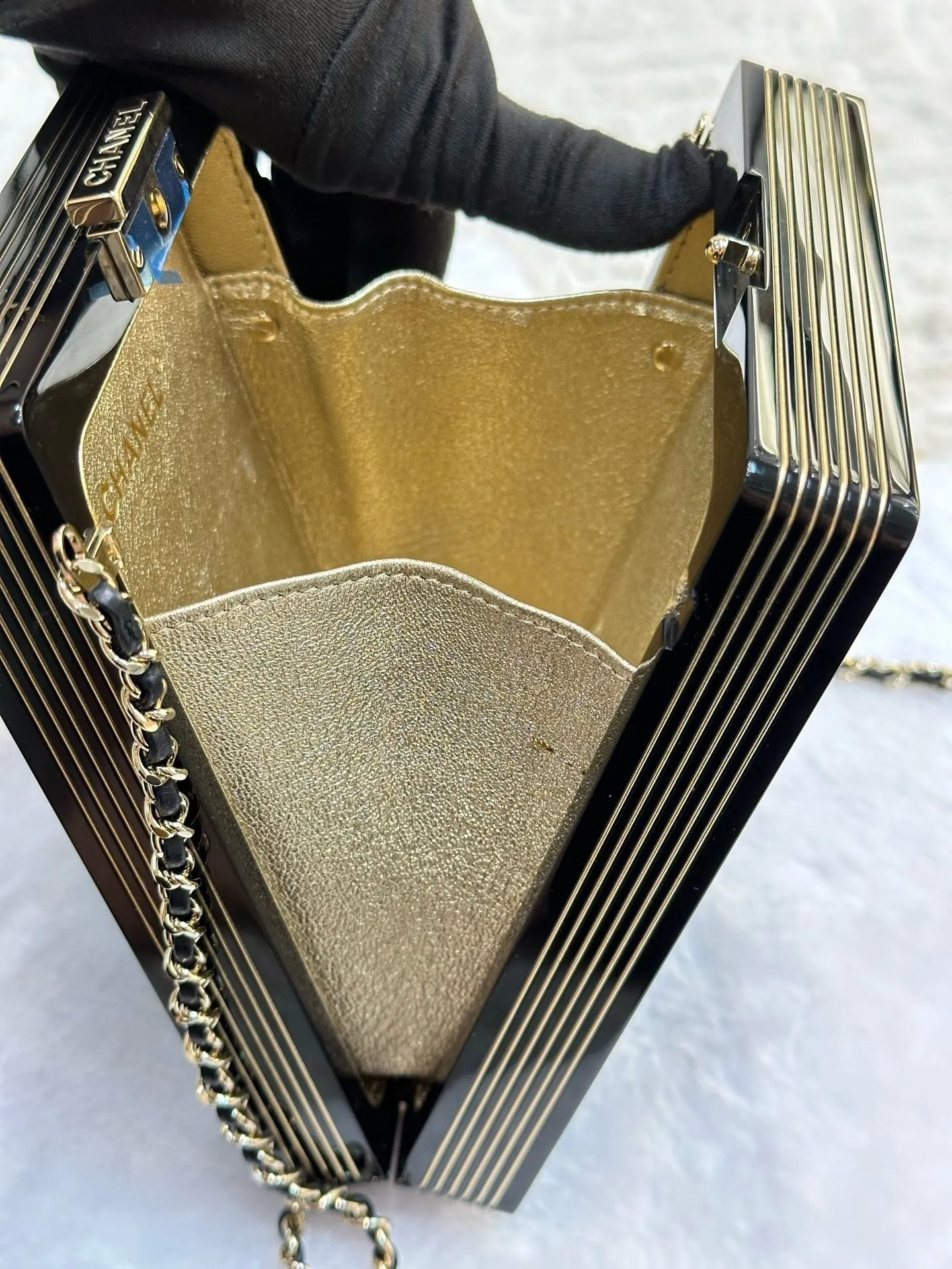 Chanel Plexiglass Pearl Playing Card Casino Minaudiere Clutch Black GHW