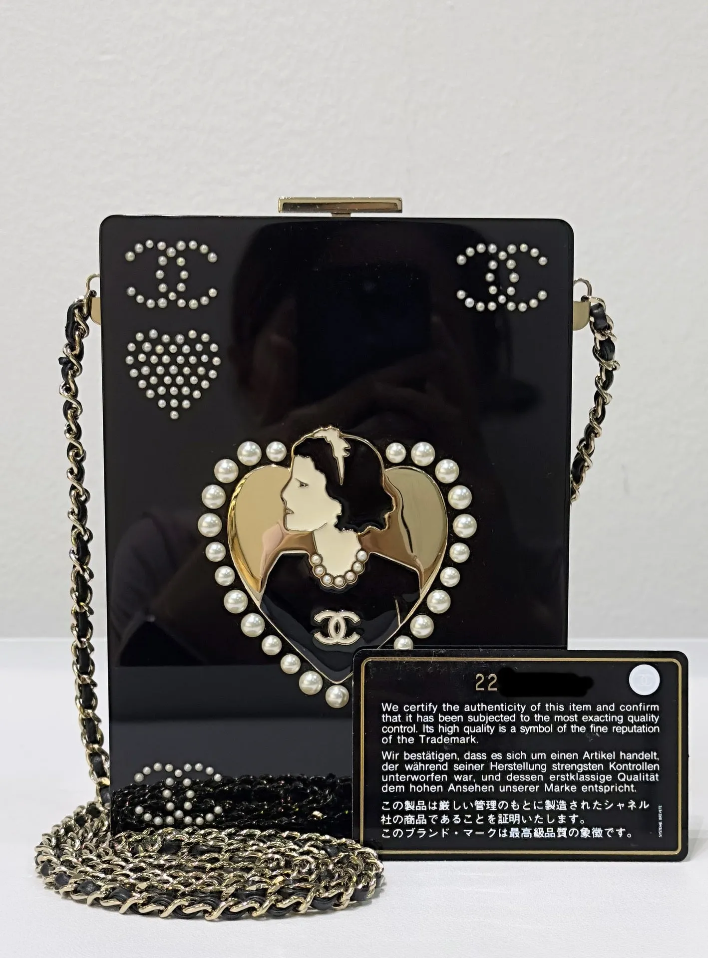 Chanel Plexiglass Pearl Playing Card Casino Minaudiere Clutch Black GHW