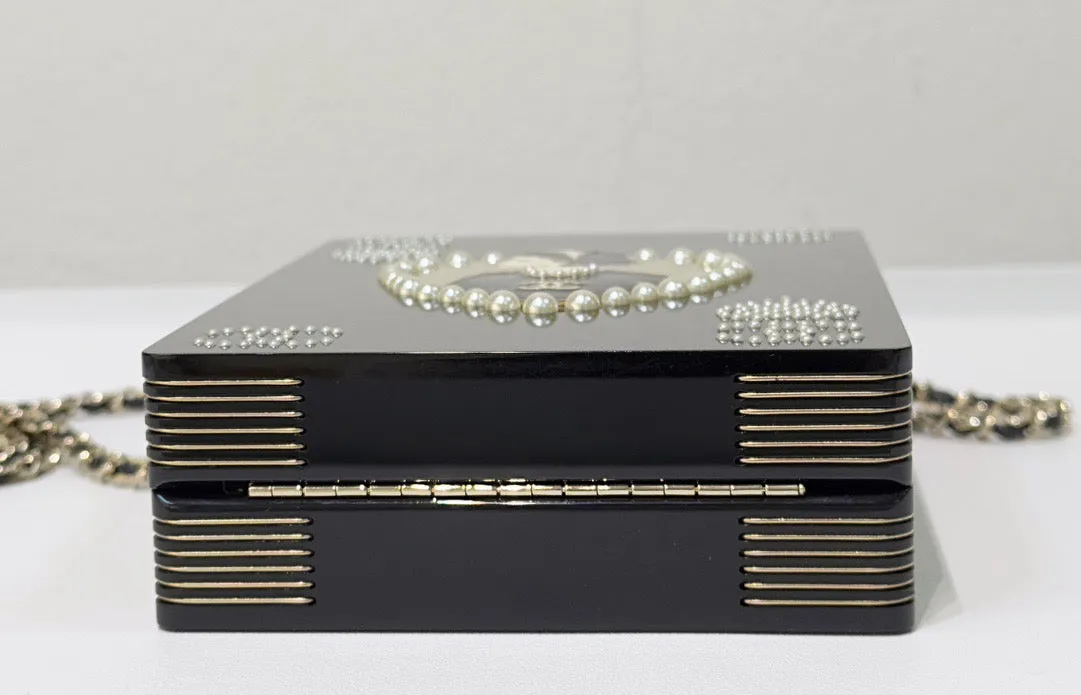 Chanel Plexiglass Pearl Playing Card Casino Minaudiere Clutch Black GHW