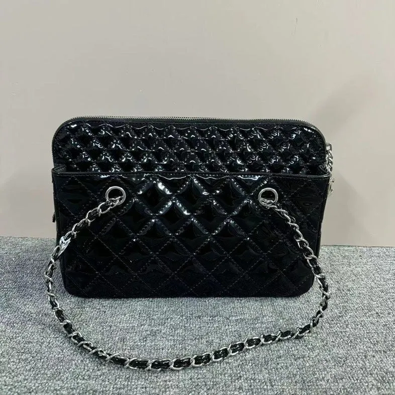 Chanel Quilted Black Patent Leather Shoulder Bag Medium