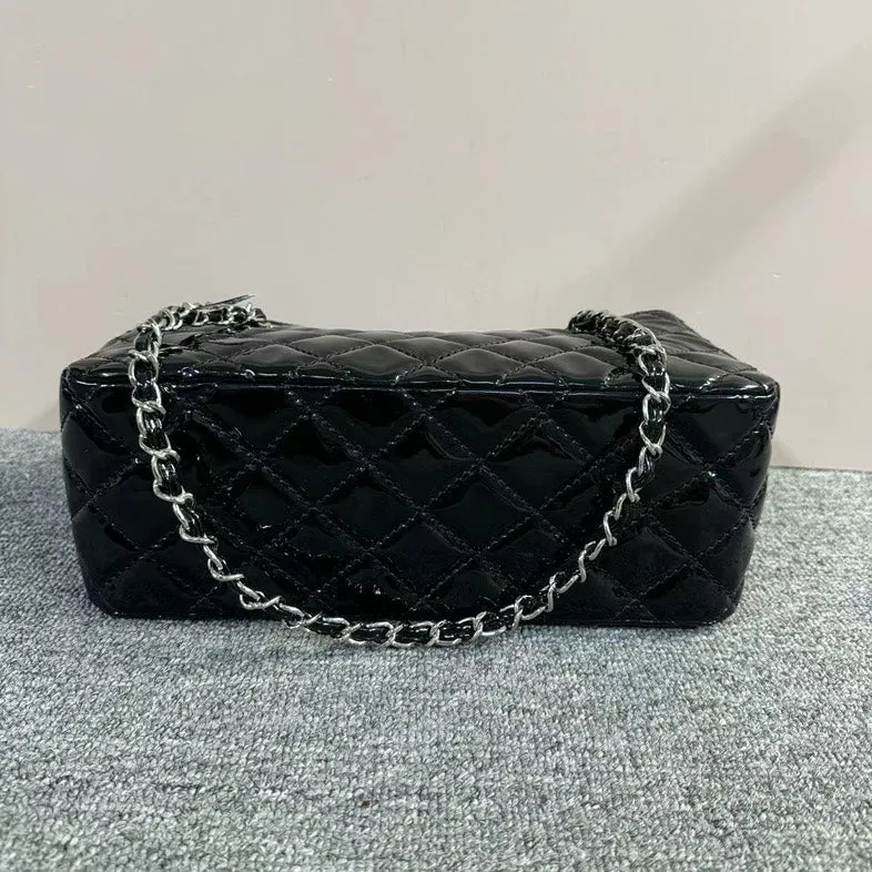Chanel Quilted Black Patent Leather Shoulder Bag Medium