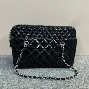 Chanel Quilted Black Patent Leather Shoulder Bag Medium