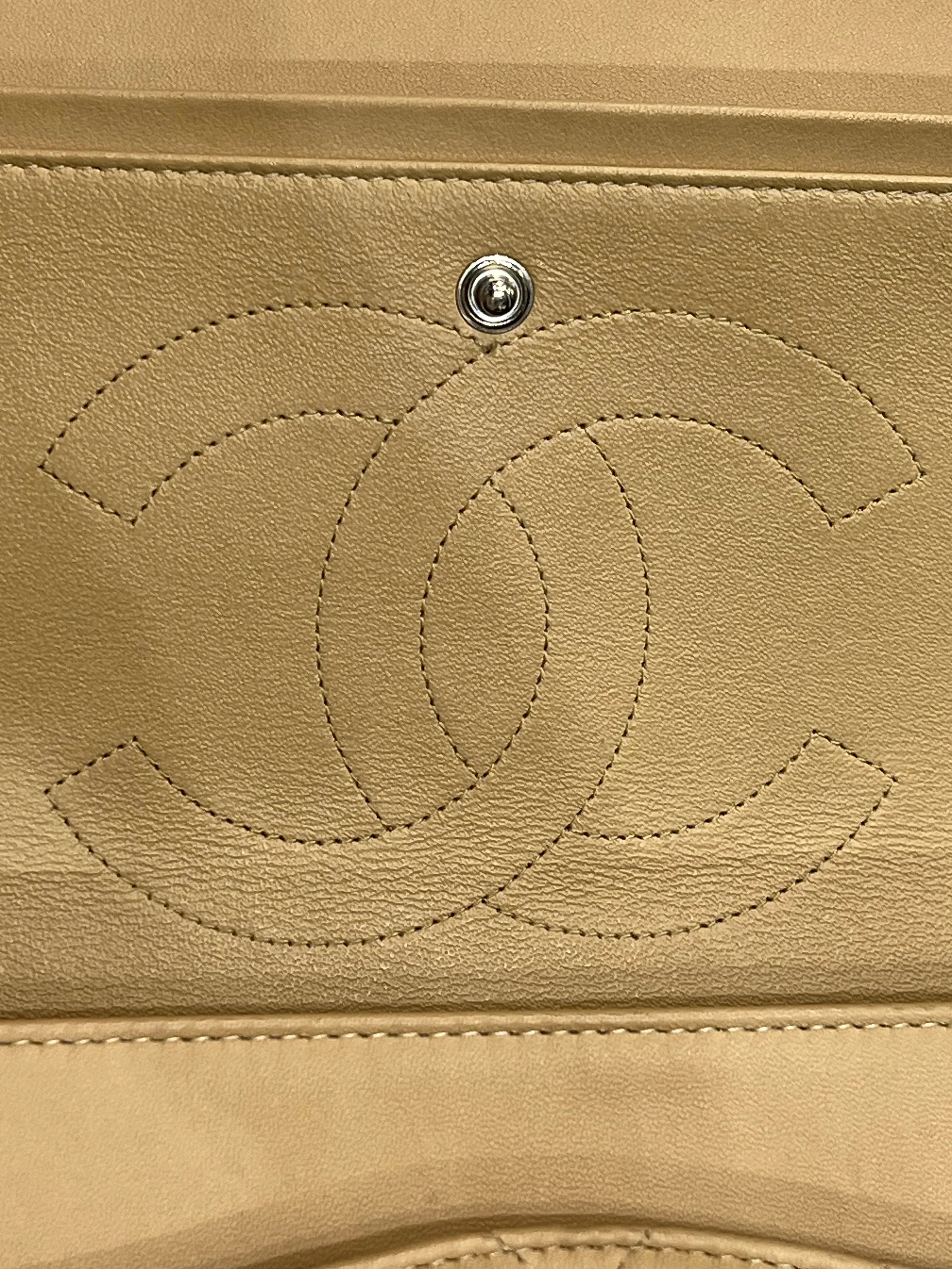 CHANEL QUILTED LAMBSKIN DOUBLE FLAP BEIGE SHOULDER BAG