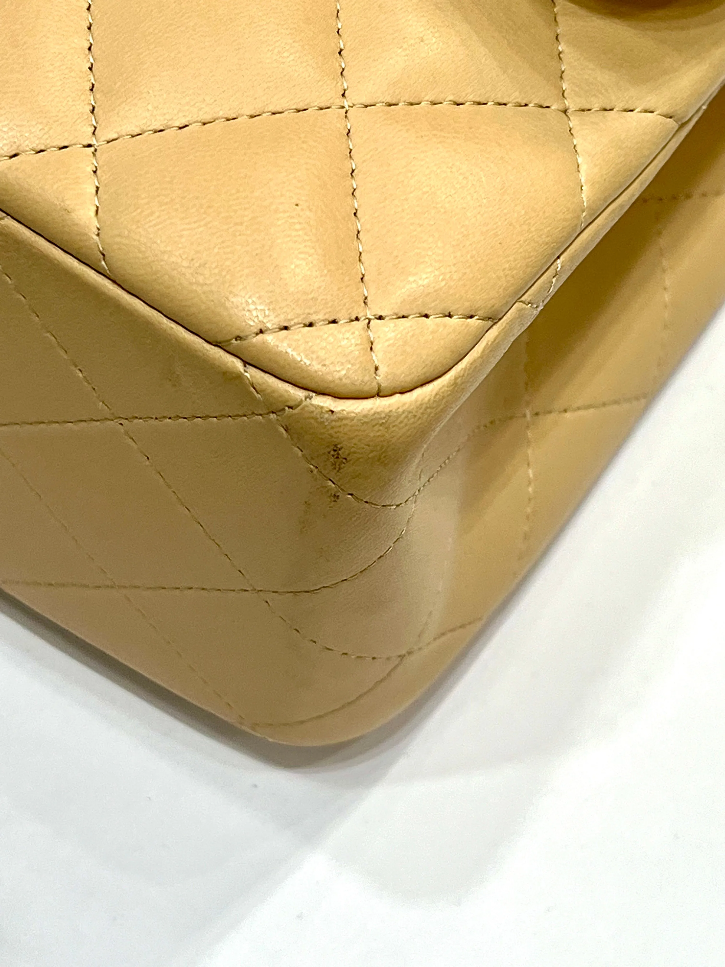 CHANEL QUILTED LAMBSKIN DOUBLE FLAP BEIGE SHOULDER BAG