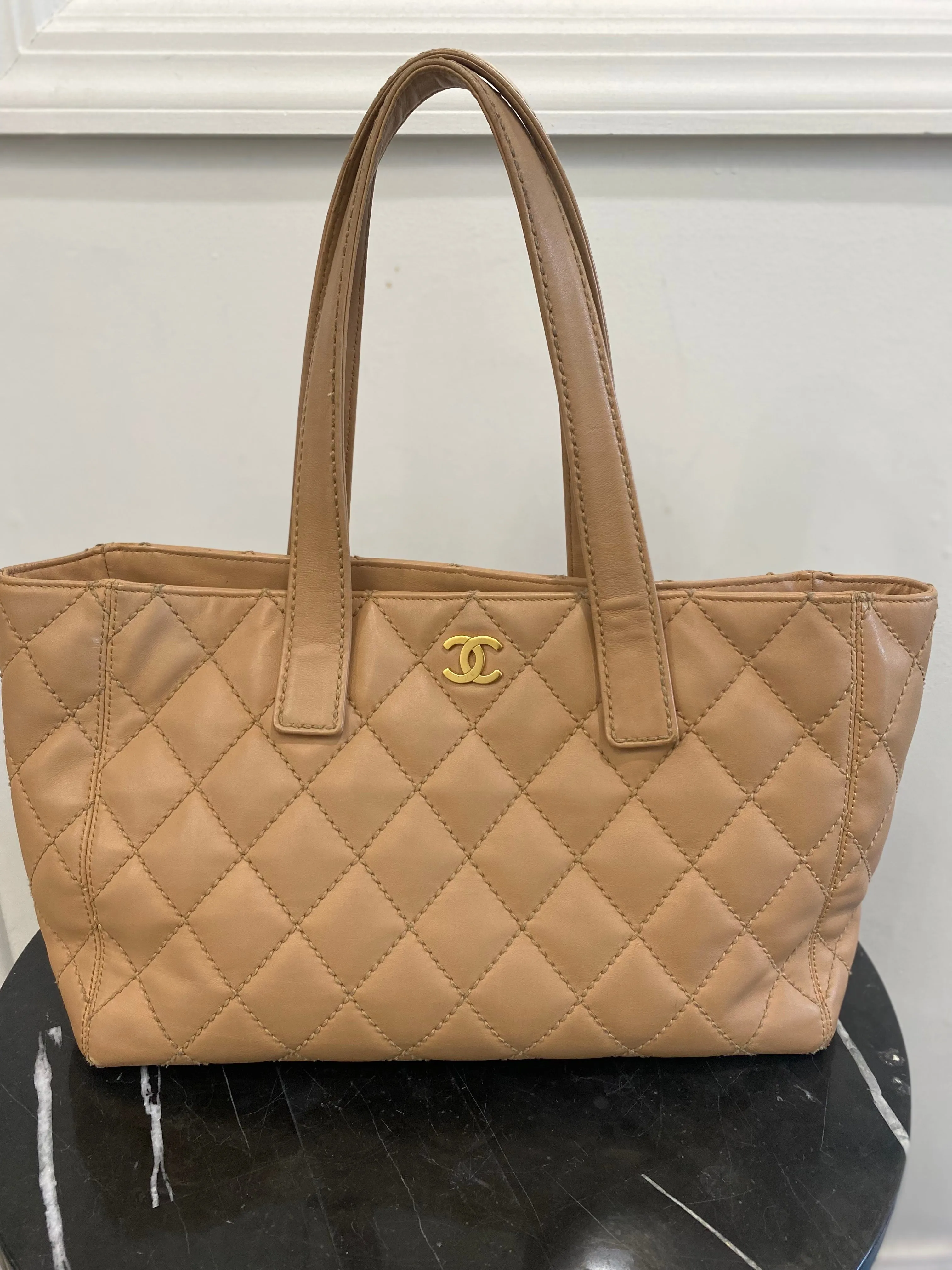 CHANEL QUILTED LAMBSKIN LEATHER WILD STITCH TOTE