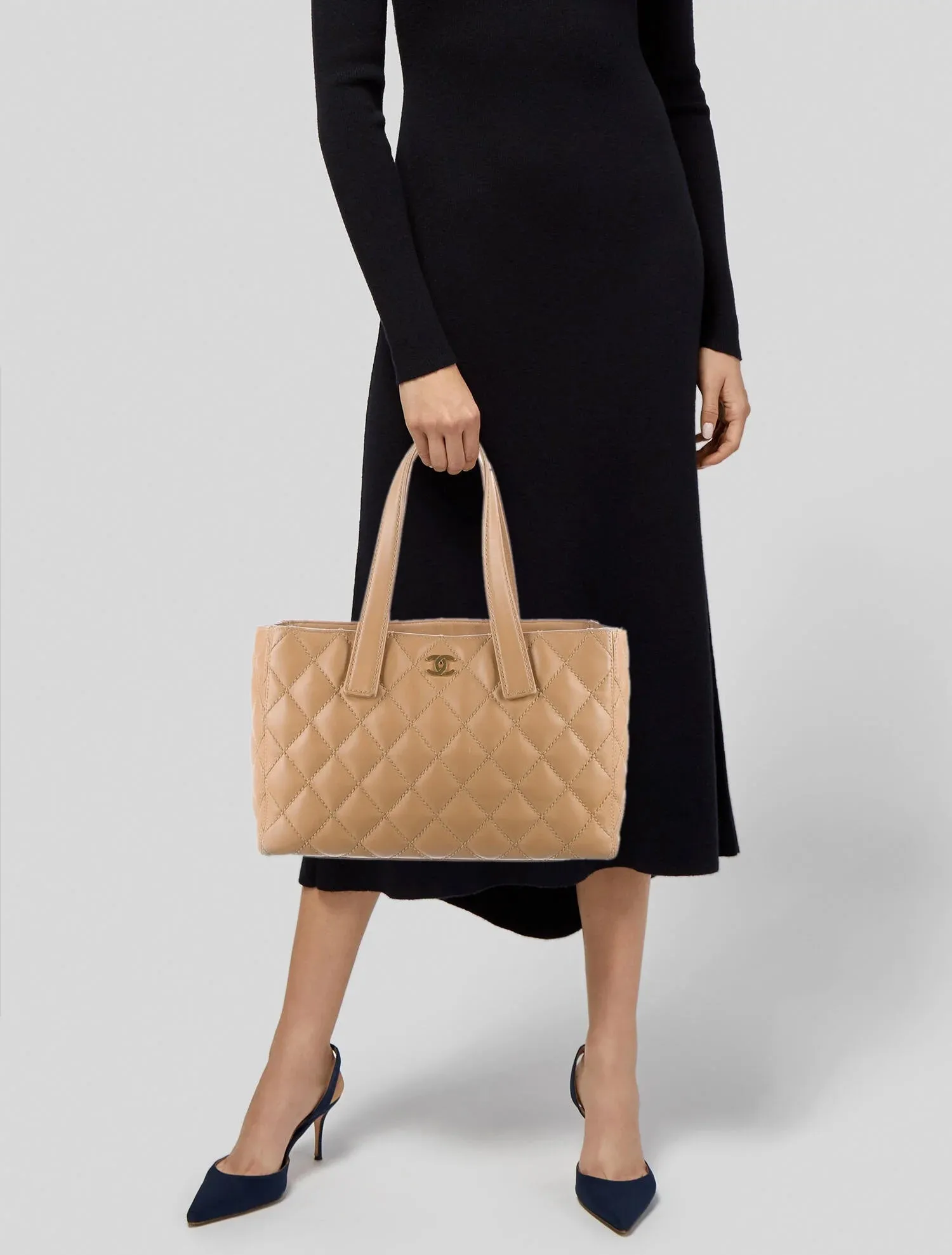 CHANEL QUILTED LAMBSKIN LEATHER WILD STITCH TOTE