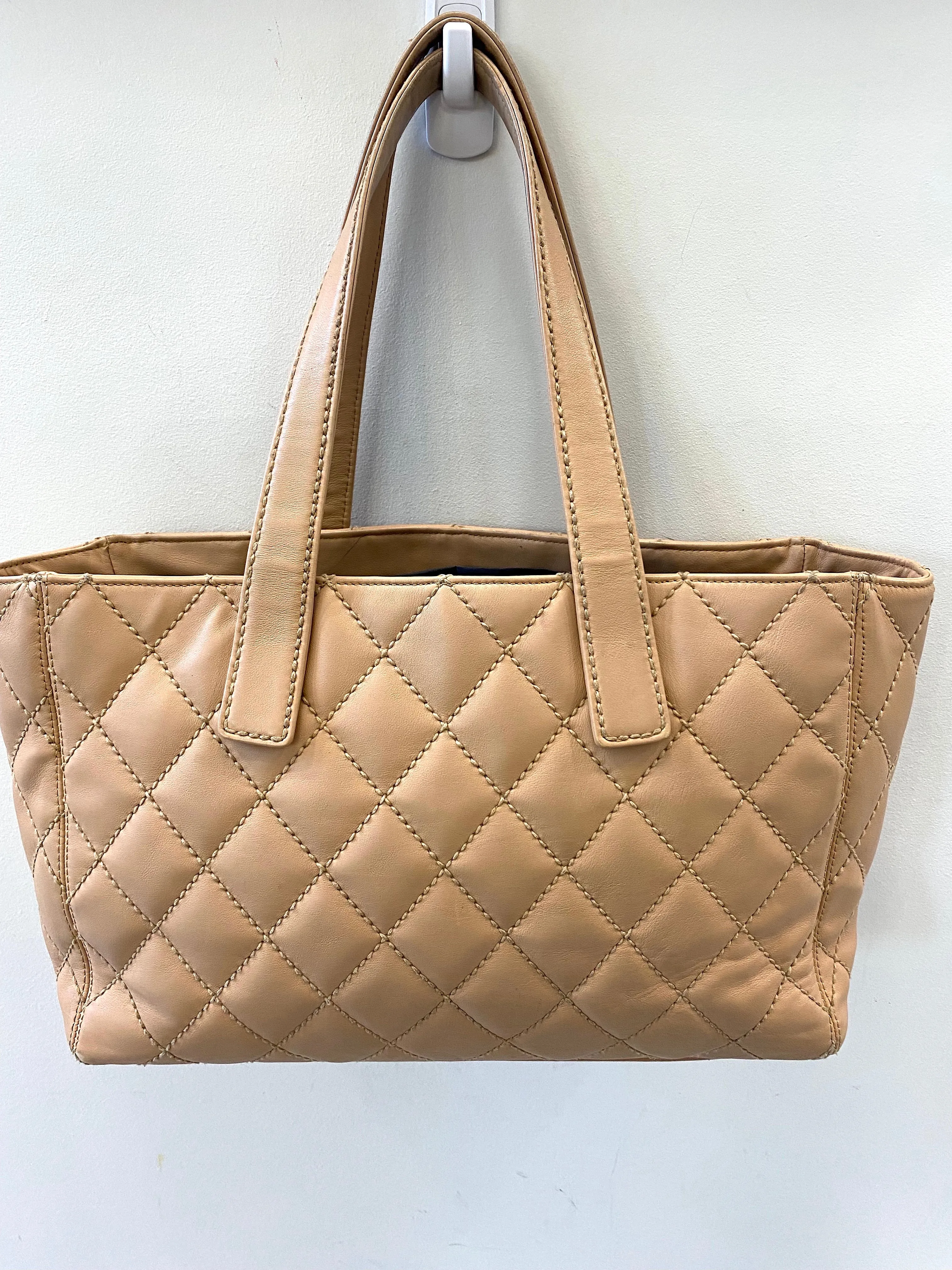 CHANEL QUILTED LAMBSKIN LEATHER WILD STITCH TOTE