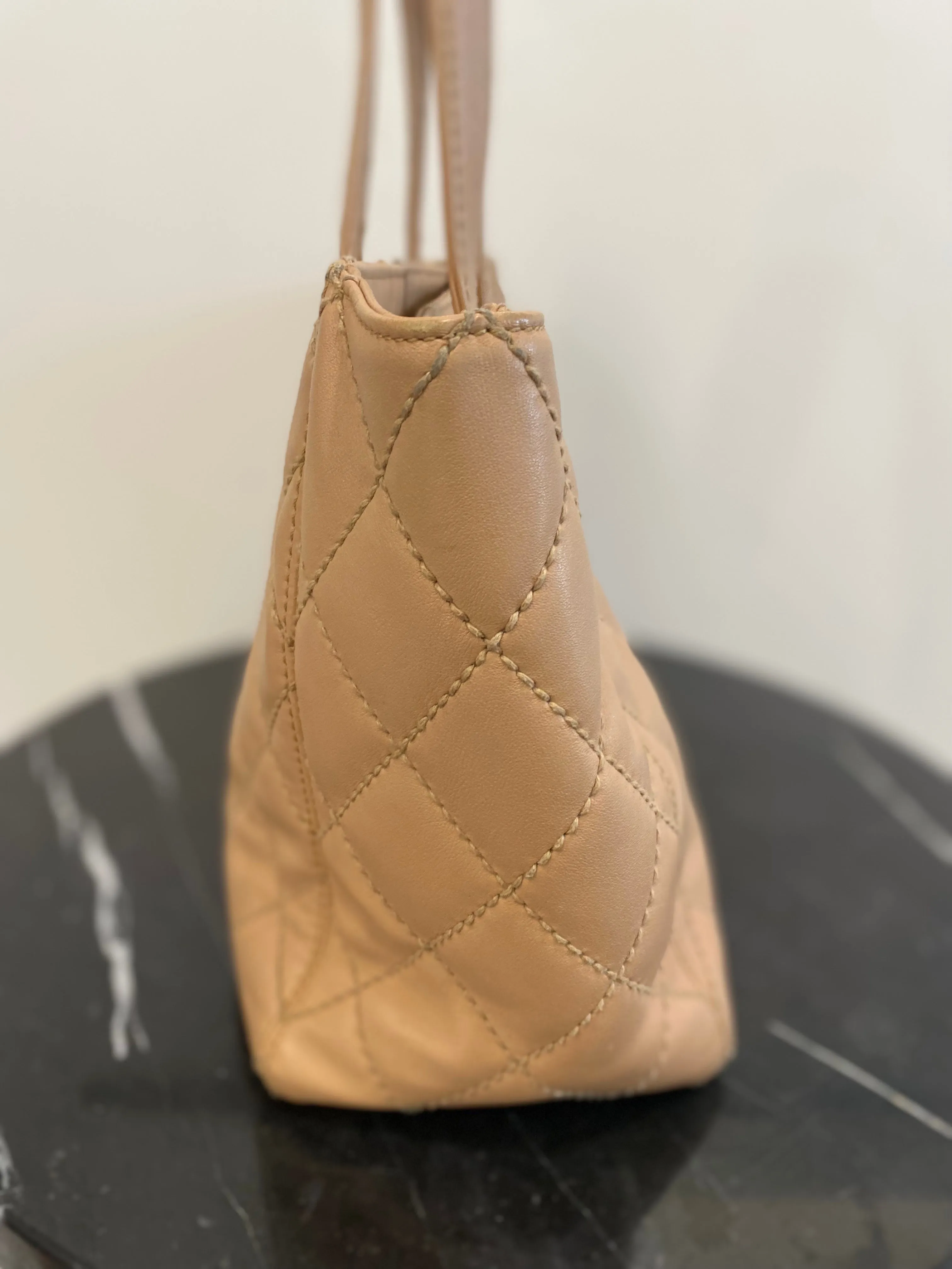 CHANEL QUILTED LAMBSKIN LEATHER WILD STITCH TOTE