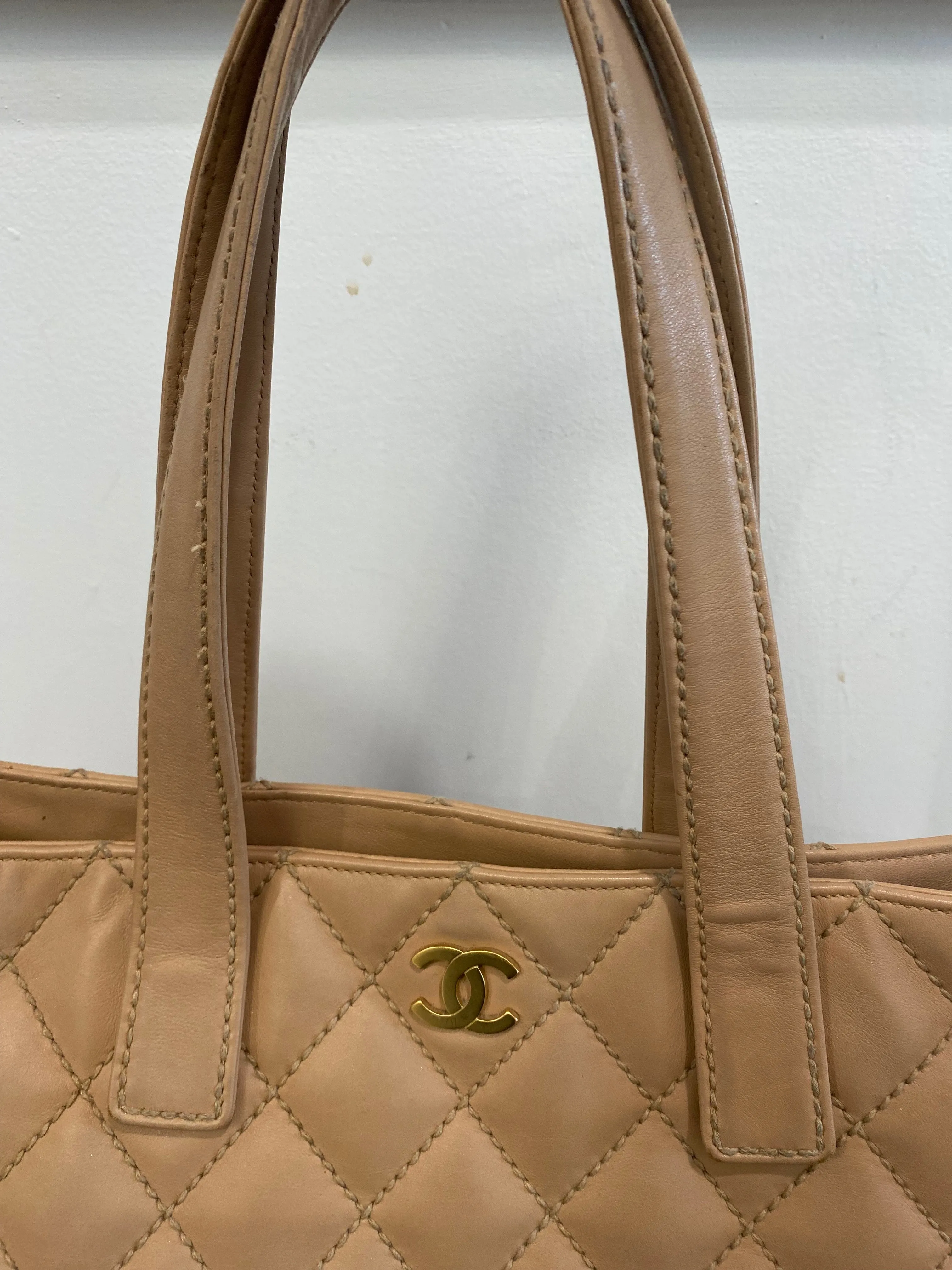 CHANEL QUILTED LAMBSKIN LEATHER WILD STITCH TOTE