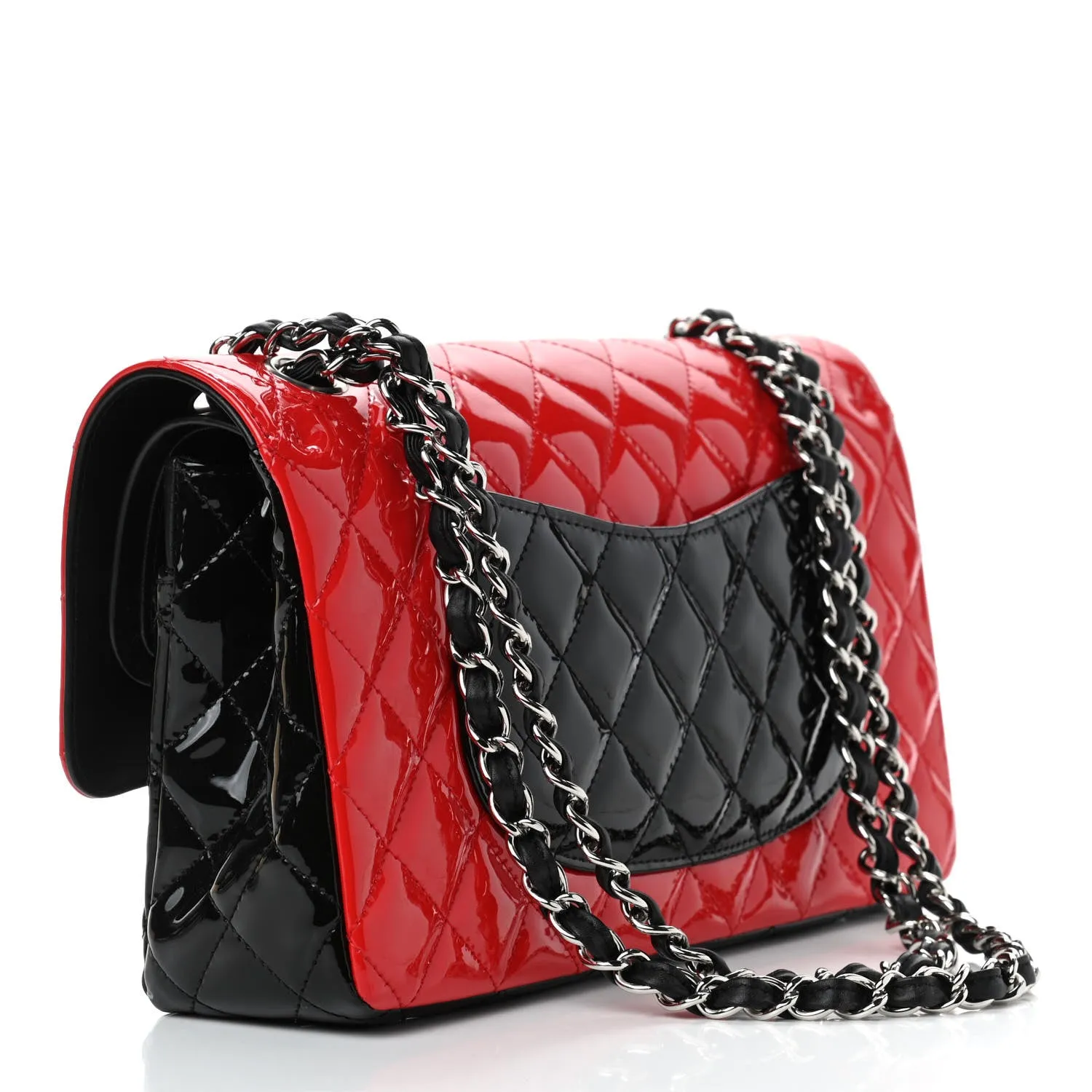 CHANEL QUILTED PATENT BI-COLOR MEDIUM CLASSIC DOUBLE FLAP BAG