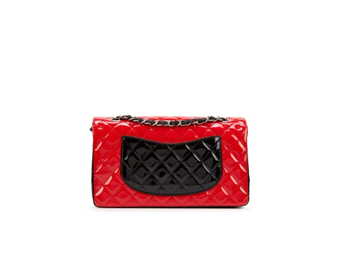 CHANEL QUILTED PATENT BI-COLOR MEDIUM CLASSIC DOUBLE FLAP BAG