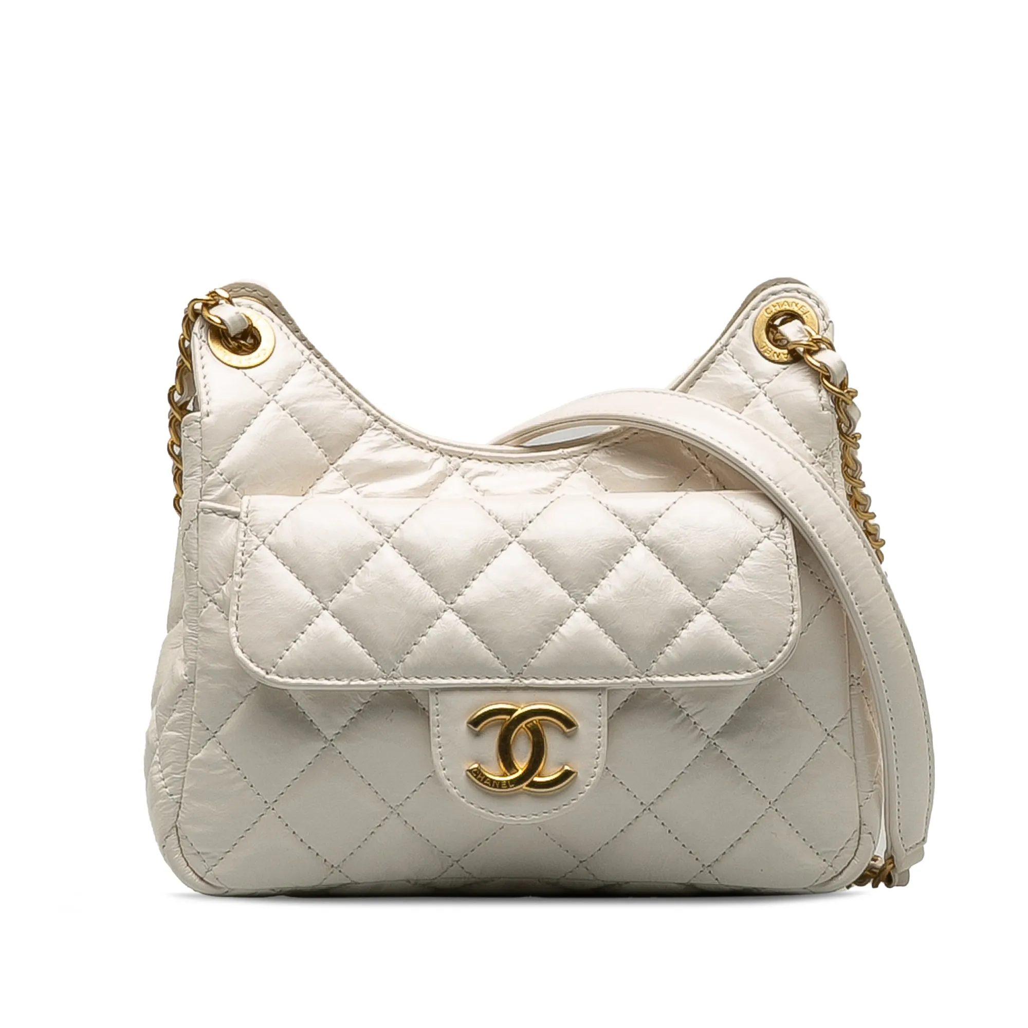 Chanel Small CC Crumpled Calfskin Wavy Hobo Crossbody Bag