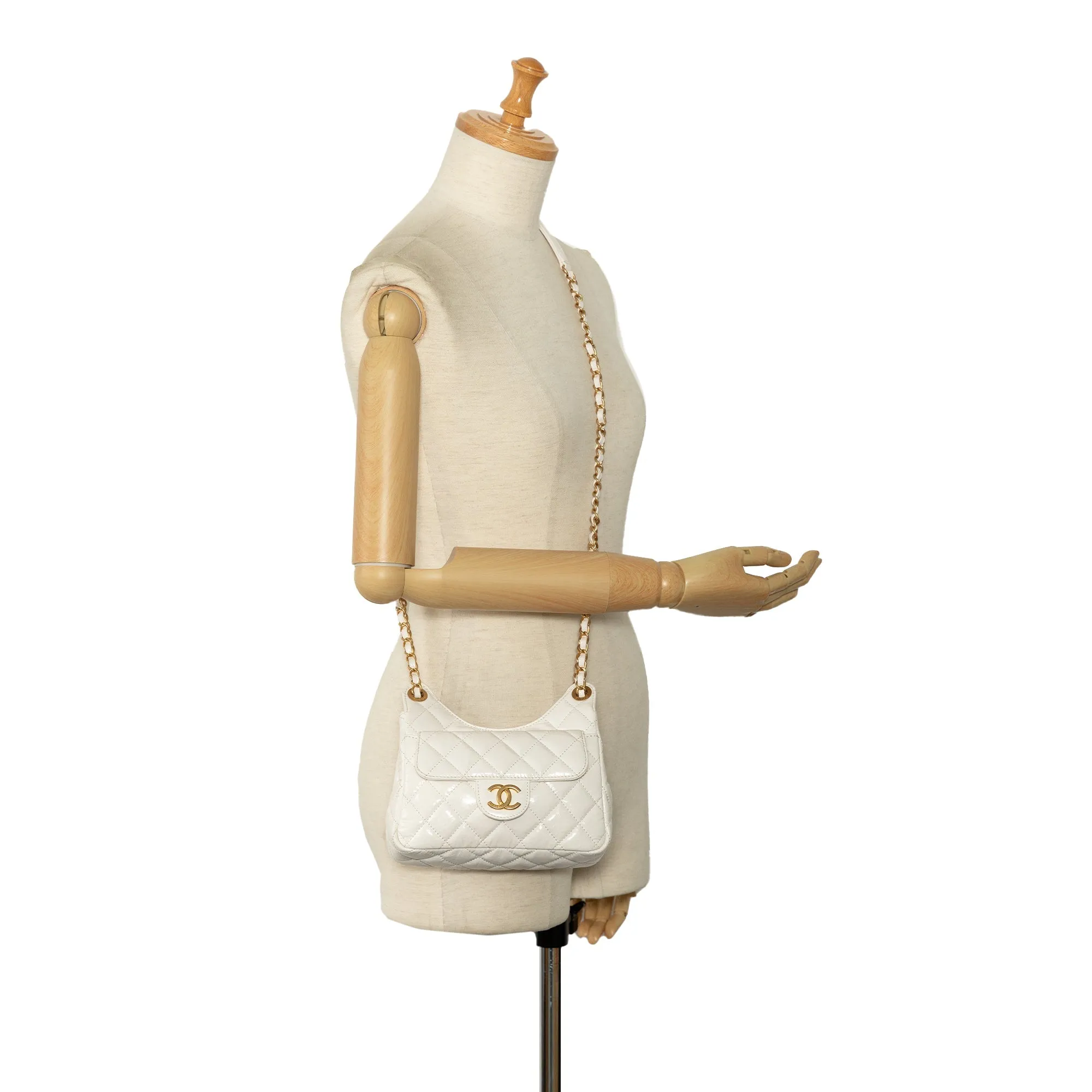 Chanel Small CC Crumpled Calfskin Wavy Hobo Crossbody Bag