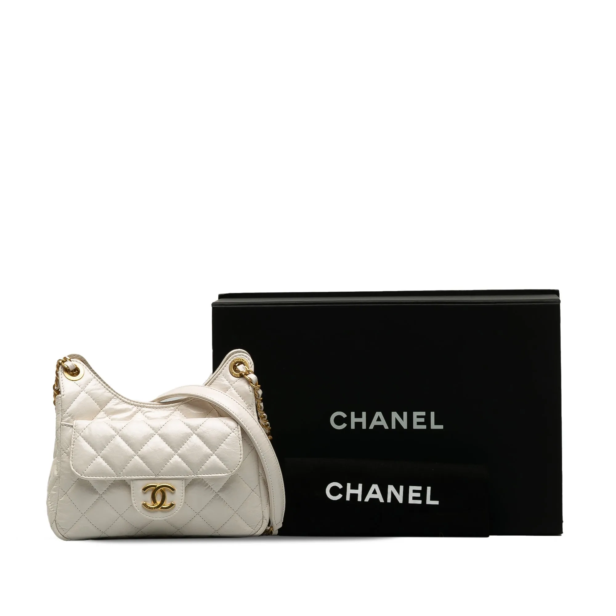 Chanel Small CC Crumpled Calfskin Wavy Hobo Crossbody Bag
