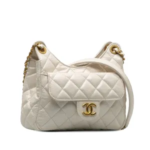 Chanel Small CC Crumpled Calfskin Wavy Hobo Crossbody Bag