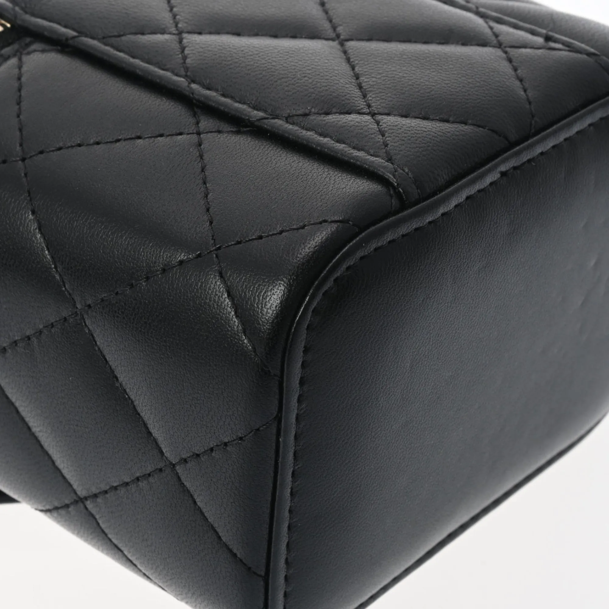 Chanel Small Vanity Chain Shoulder Black Champagne AP2198 Women's Lambskin Bag