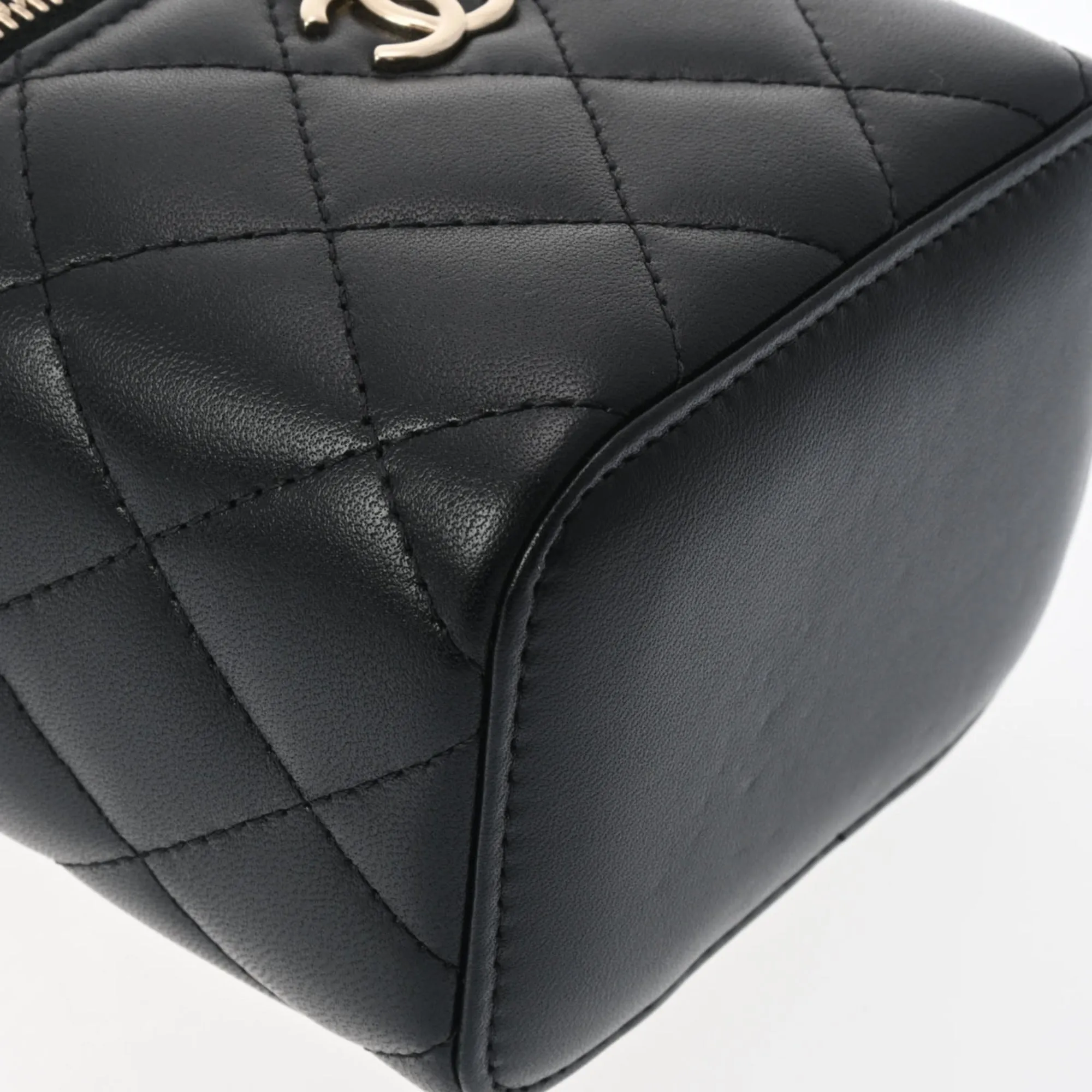 Chanel Small Vanity Chain Shoulder Black Champagne AP2198 Women's Lambskin Bag