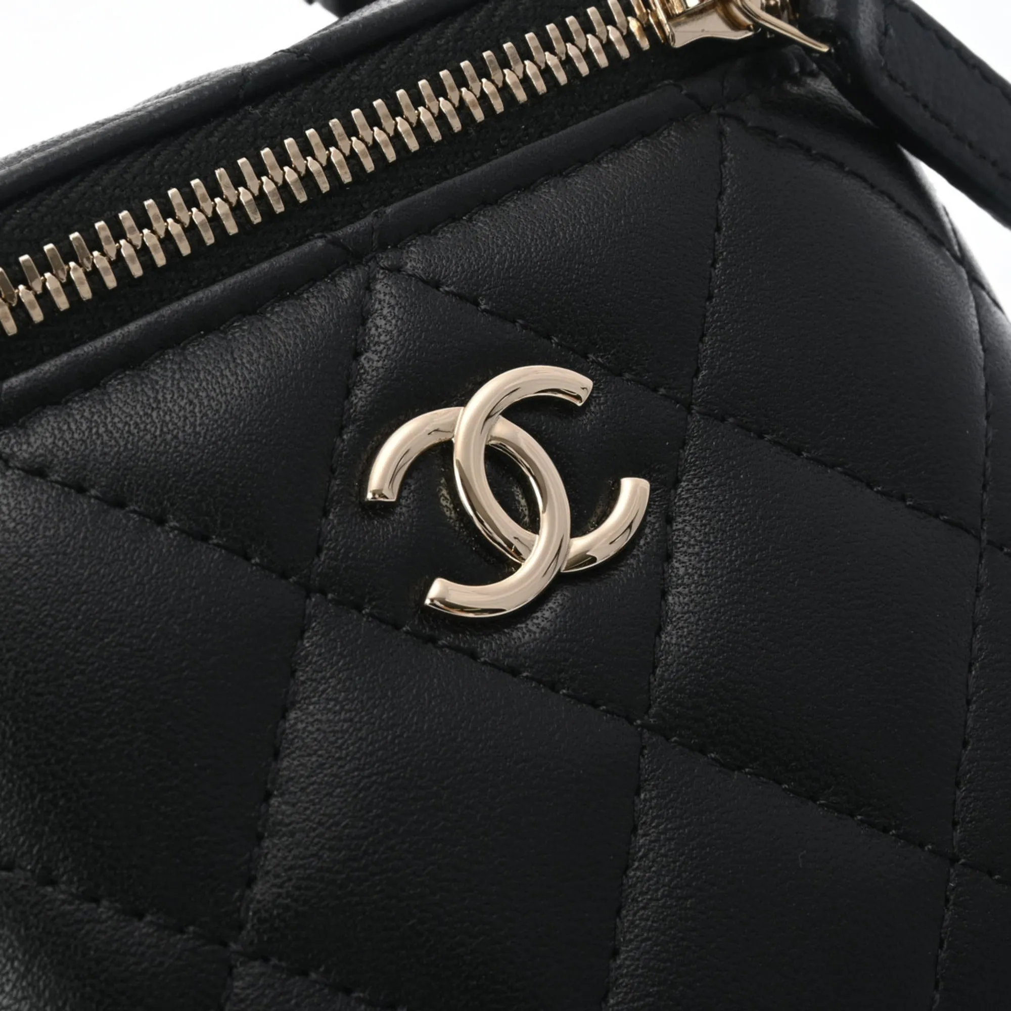 Chanel Small Vanity Chain Shoulder Black Champagne AP2198 Women's Lambskin Bag