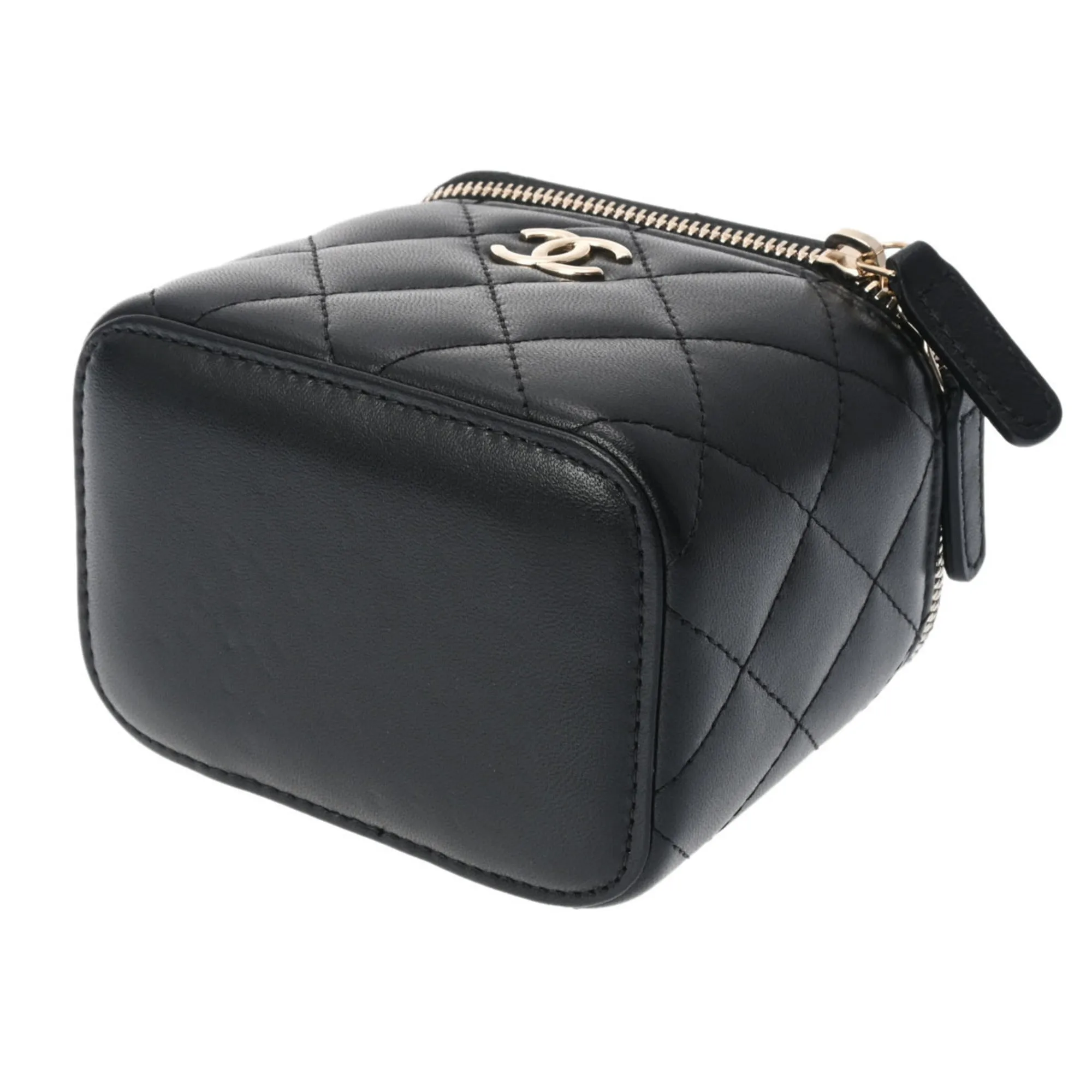 Chanel Small Vanity Chain Shoulder Black Champagne AP2198 Women's Lambskin Bag