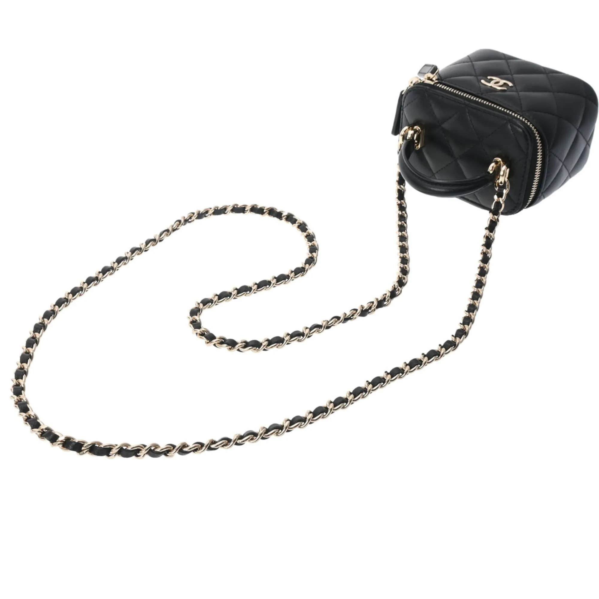 Chanel Small Vanity Chain Shoulder Black Champagne AP2198 Women's Lambskin Bag