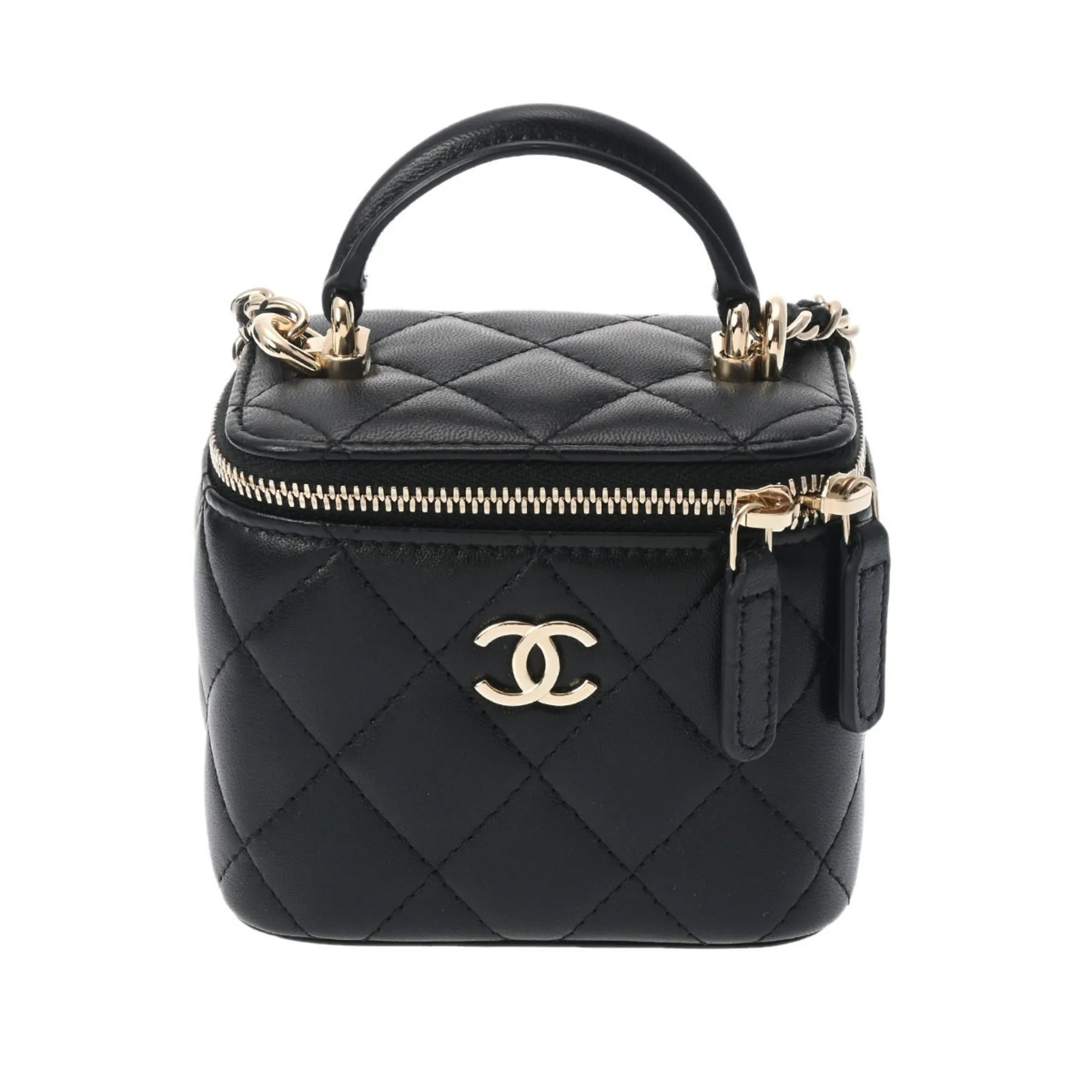 Chanel Small Vanity Chain Shoulder Black Champagne AP2198 Women's Lambskin Bag